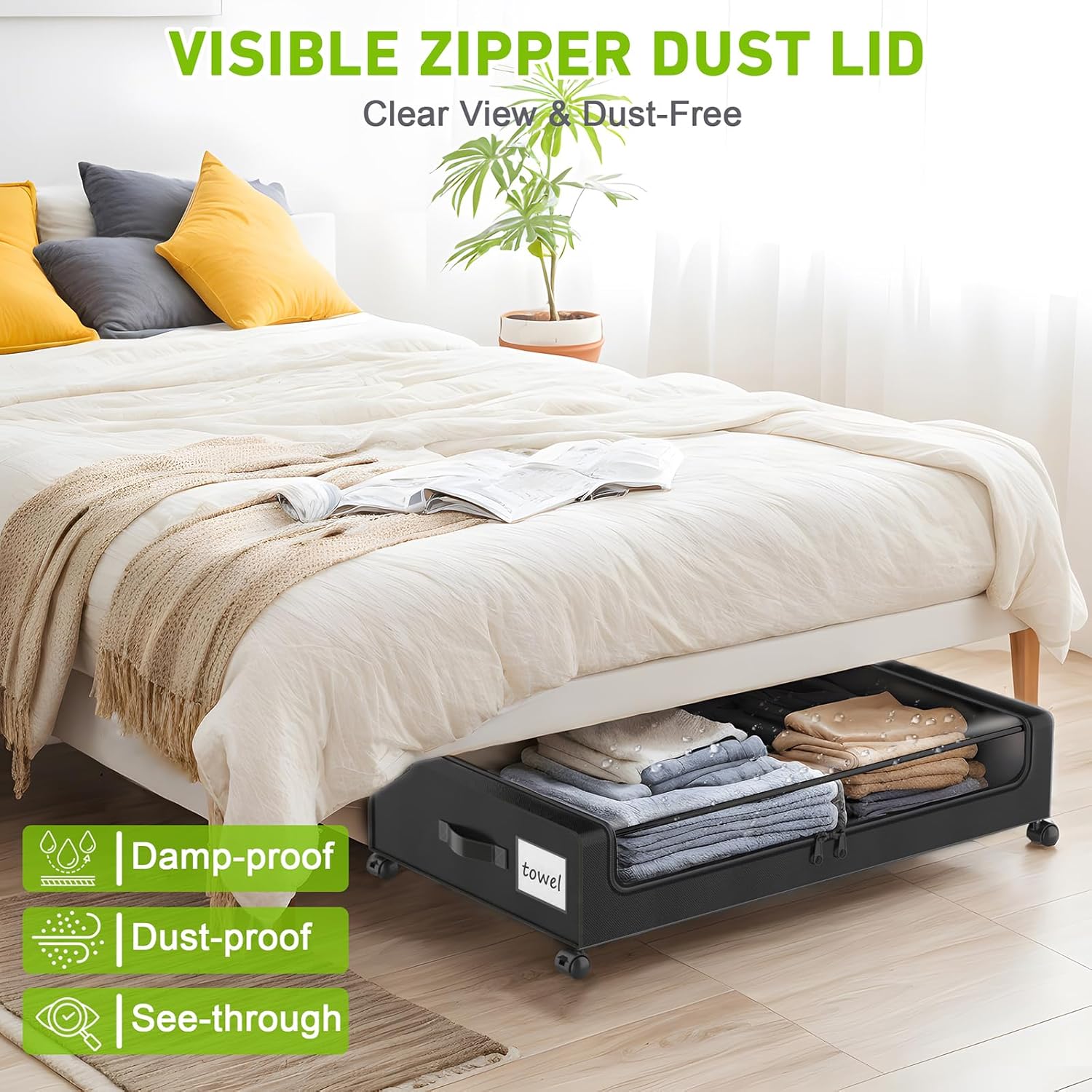 Under Bed Storage with Wheels, 2-Pack Under Bed Storage Containers with Clear Lids - VINE GLOBAL