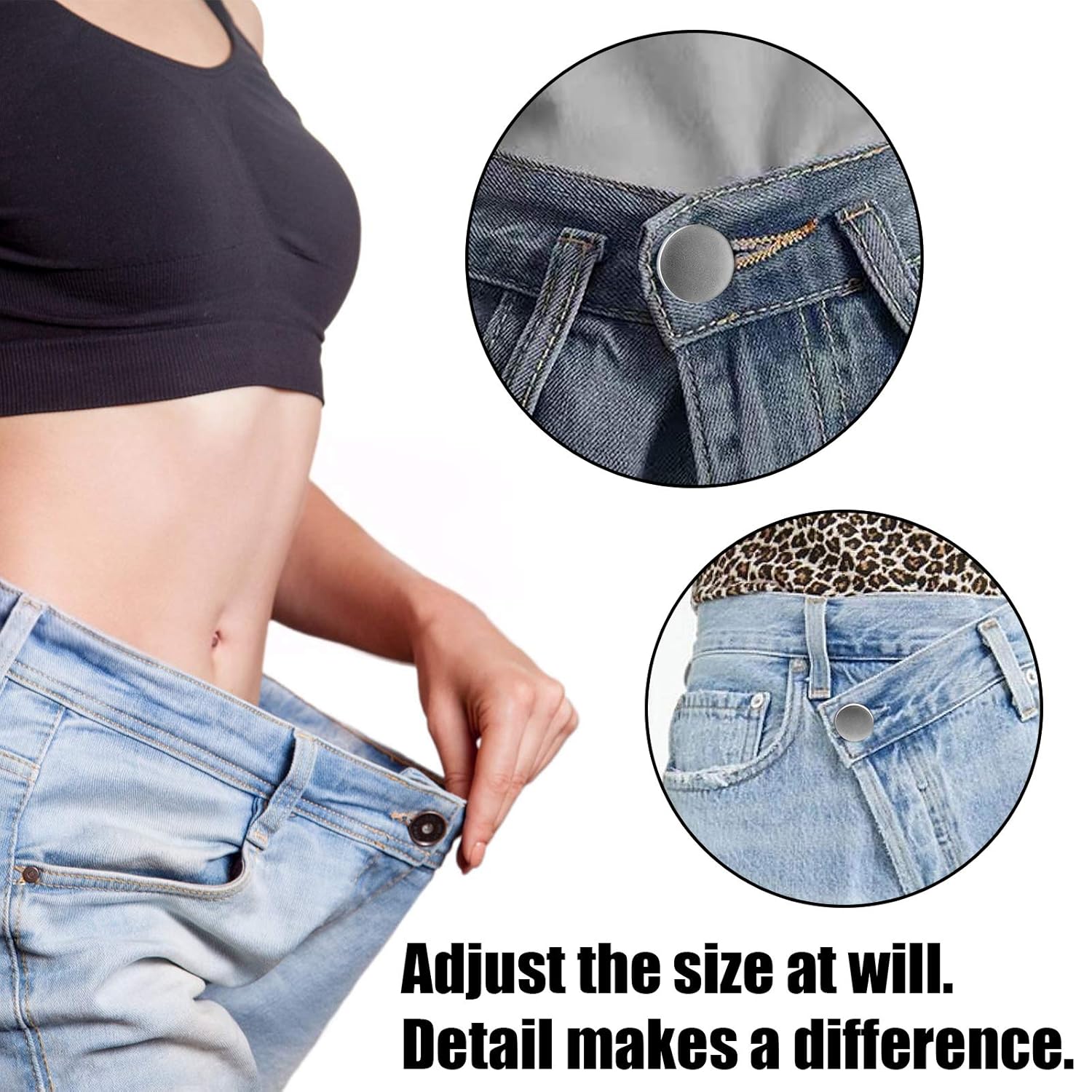 Pant Waist Tightener, Detachable Jean Buttons for Loose Jeans, Adjustable Jean Buttons Pins, 4 Sets - VINE GLOBAL