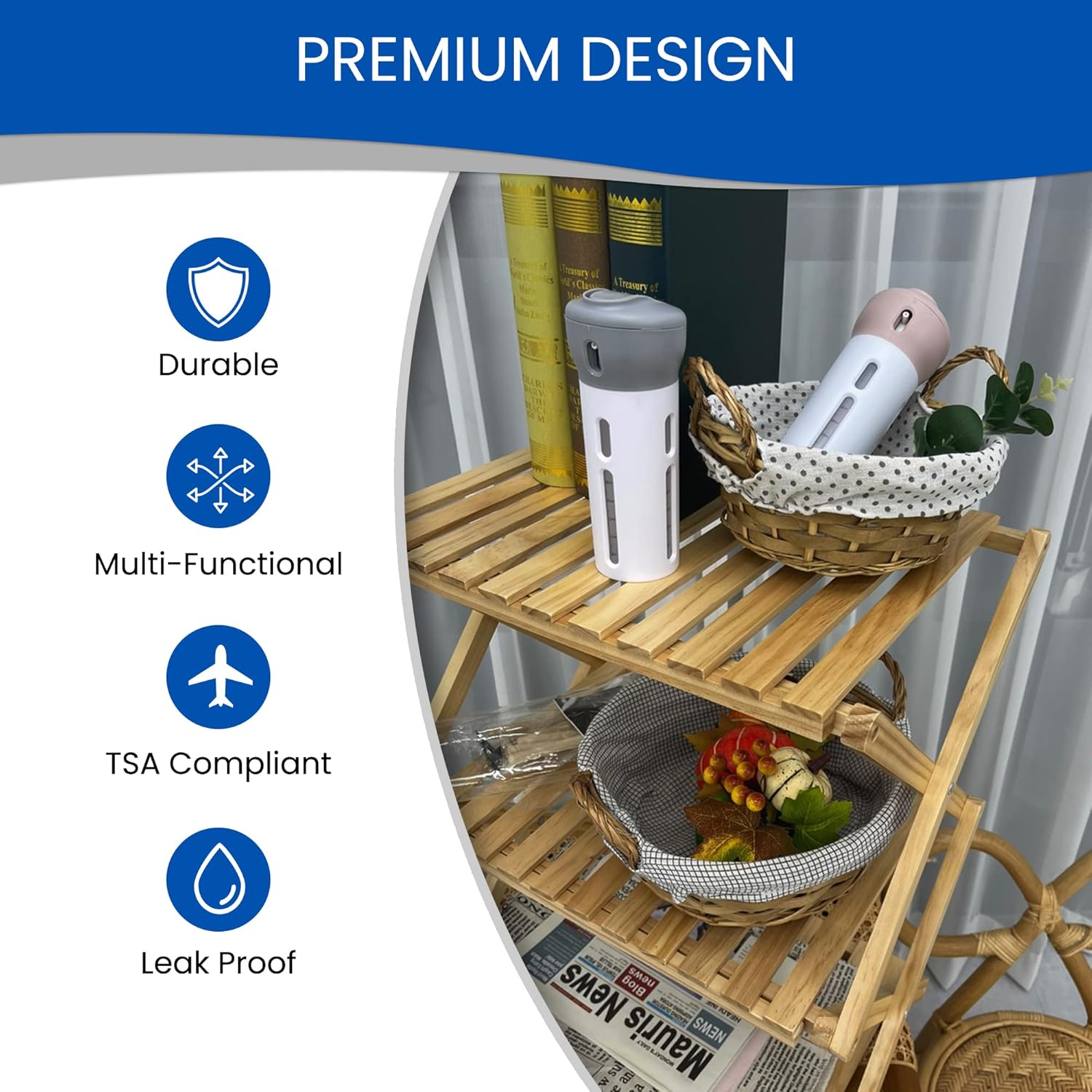 4 in 1 Travel Dispenser - Refillable Travel Container with 4 Liquid Dispenser for Toiletries, Shampoo, Lotion, Gel, Body Wash, Makeup - TSA Approved, Leak Proof, Bonus Pouch Bag, Labels (Gray) - VINE GLOBAL