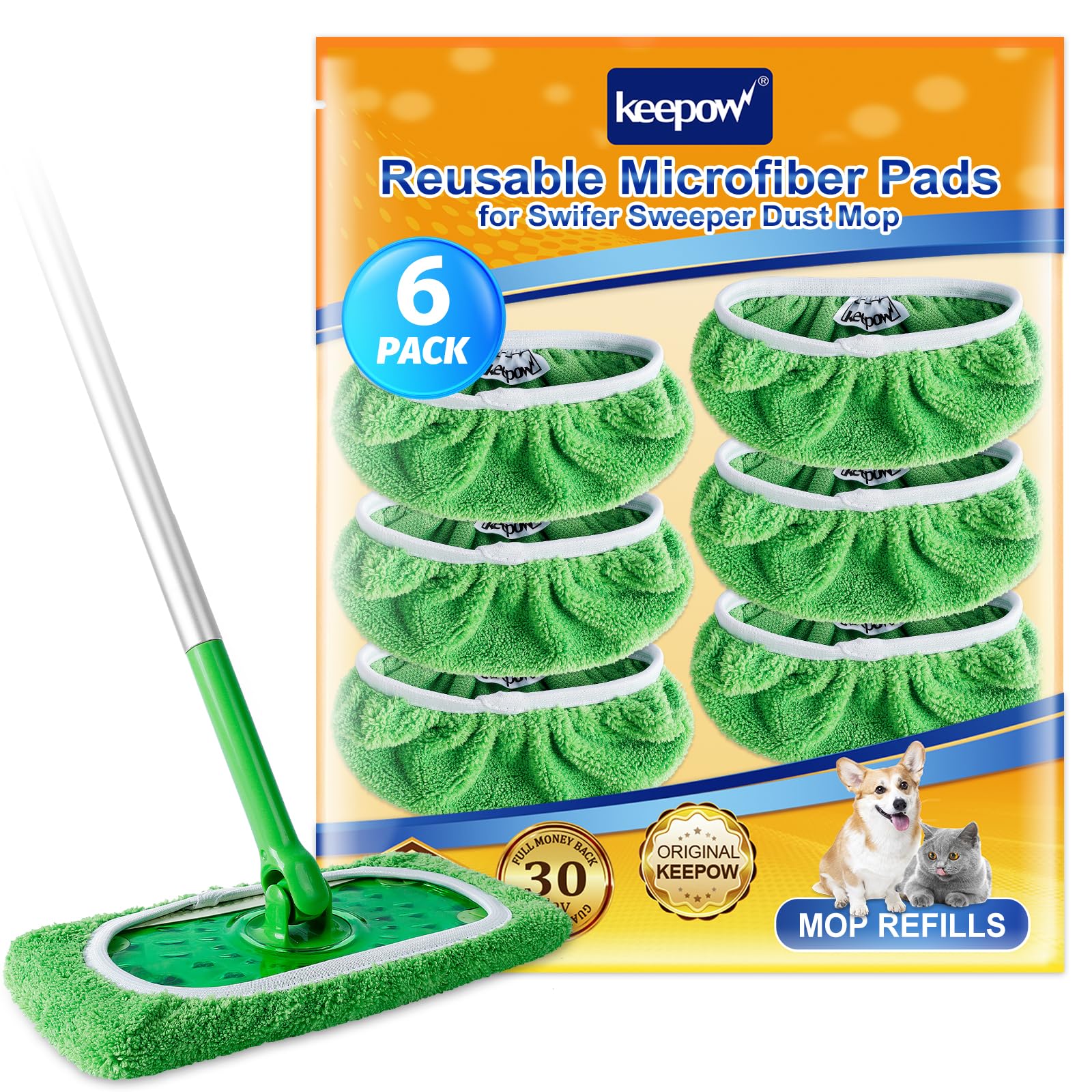 Reusable Wet Pads Refills Compatible with Swiffer Sweeper Mop, Dry Sweeping Cloths, Microfiber Wet Mopping Cloths for Hardwood Floor Cleaning, 6 Pack (Mop is Not Included) VINE GLOBAL