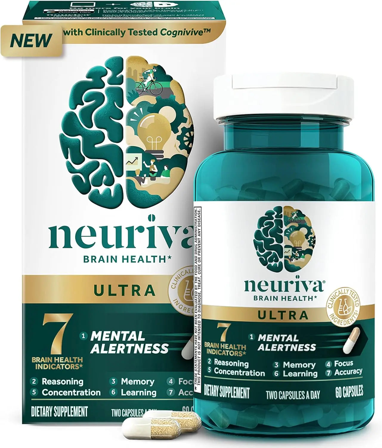 NEURIVA Ultra Decaffeinated Clinically Tested Nootropic Brain Supplement for Mental Alertness, Memory, Focus & Concentration, Cognivive, Neurofactor, Phosphatidylserine, Vitamins B6 B12, 60 Capsules VINE GLOBAL