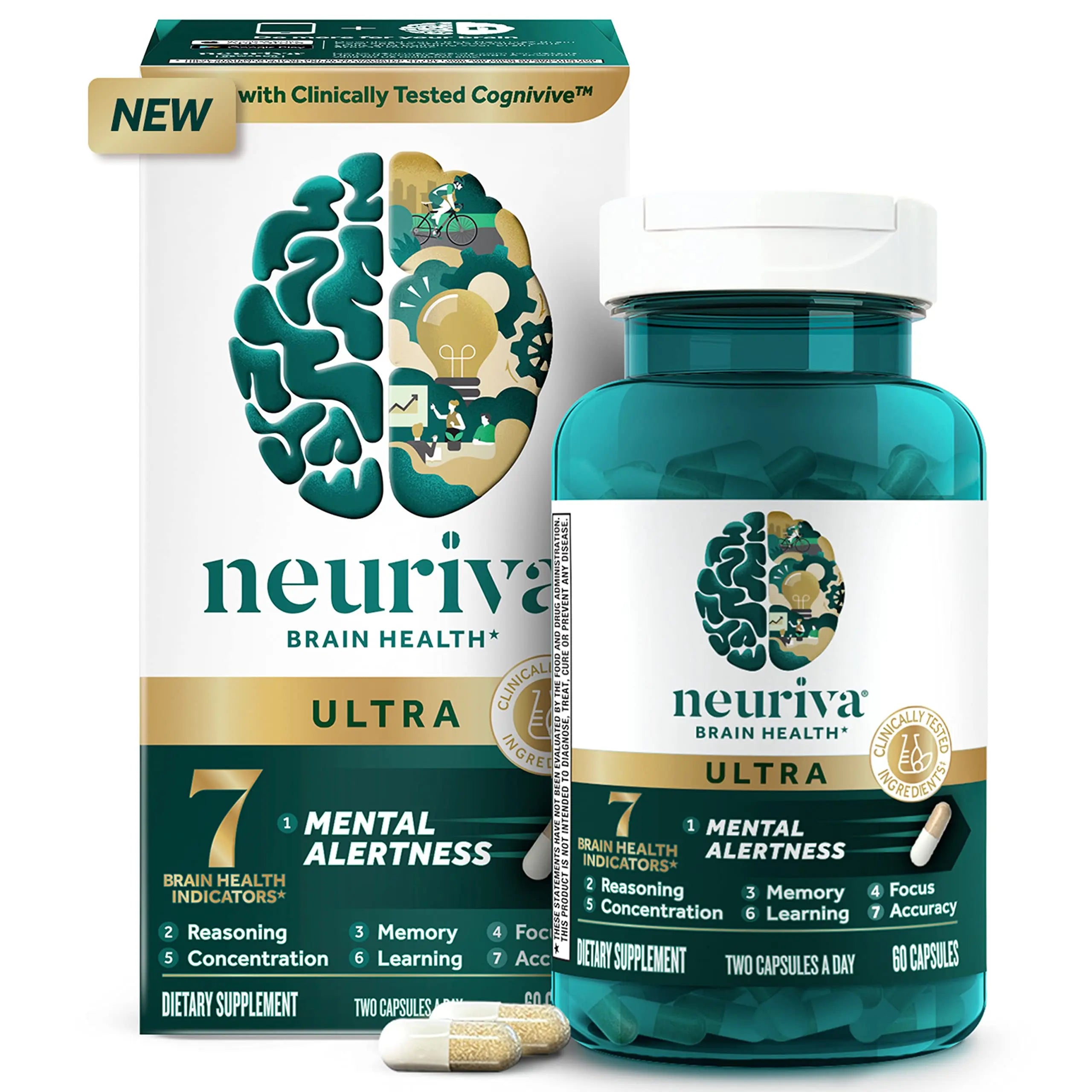 NEURIVA Ultra Decaffeinated Clinically Tested Nootropic Brain Supplement for Mental Alertness, Memory, Focus & Concentration, Cognivive, Neurofactor, Phosphatidylserine, Vitamins B6 B12, 60 Capsules VINE GLOBAL