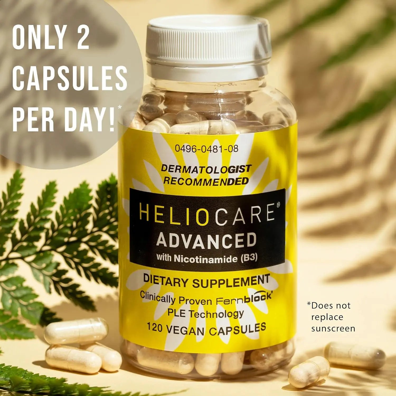 Heliocare Advanced Niacin B3 Supplement: Fernblock PLE Extract 240mg Per Serving - Supports Skin Cell Health W/Antioxidant Rich Vitamin B3 Niacin 500 mg - 120 Vegan Capsules VINE GLOBAL