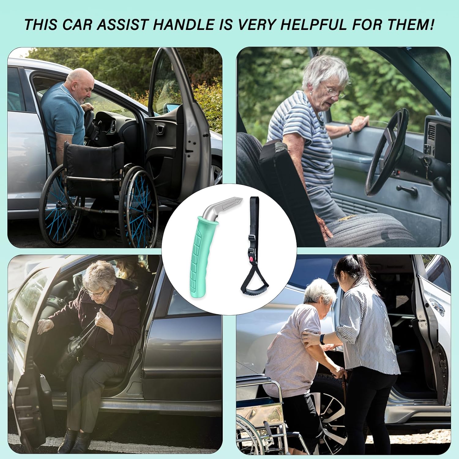 2 Pack Car Door Handle for Elderly Car Handle Assist Portable Vehicle Support Handle for Easy Sit to Stand Assistance  for Seniors and Handicapped - VINE GLOBAL