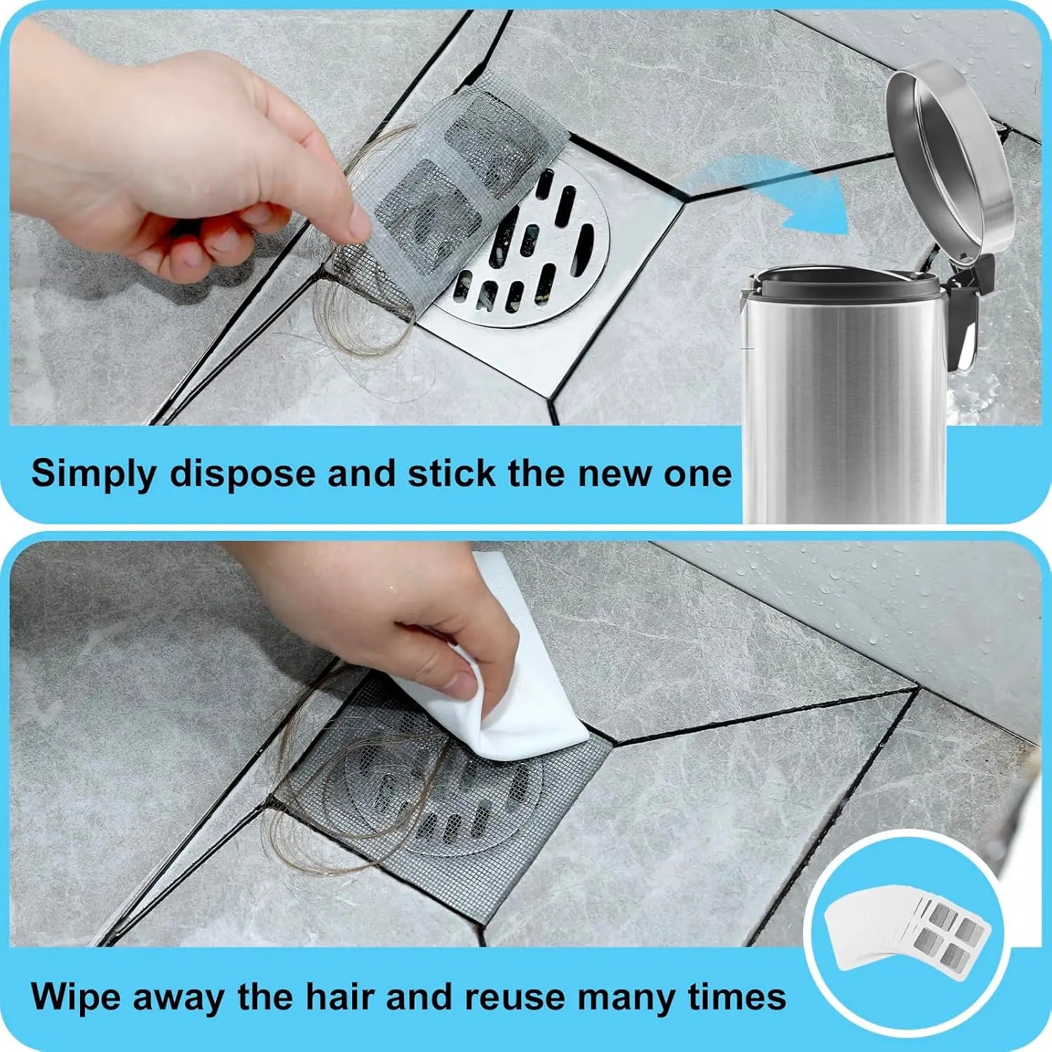 Disposable Shower Drain Cover Hair Catcher 4" X 4" Mesh Stickers for Bathroom, Laundry, Bathtub, Kitchen, and Sink (60) VINE GLOBAL