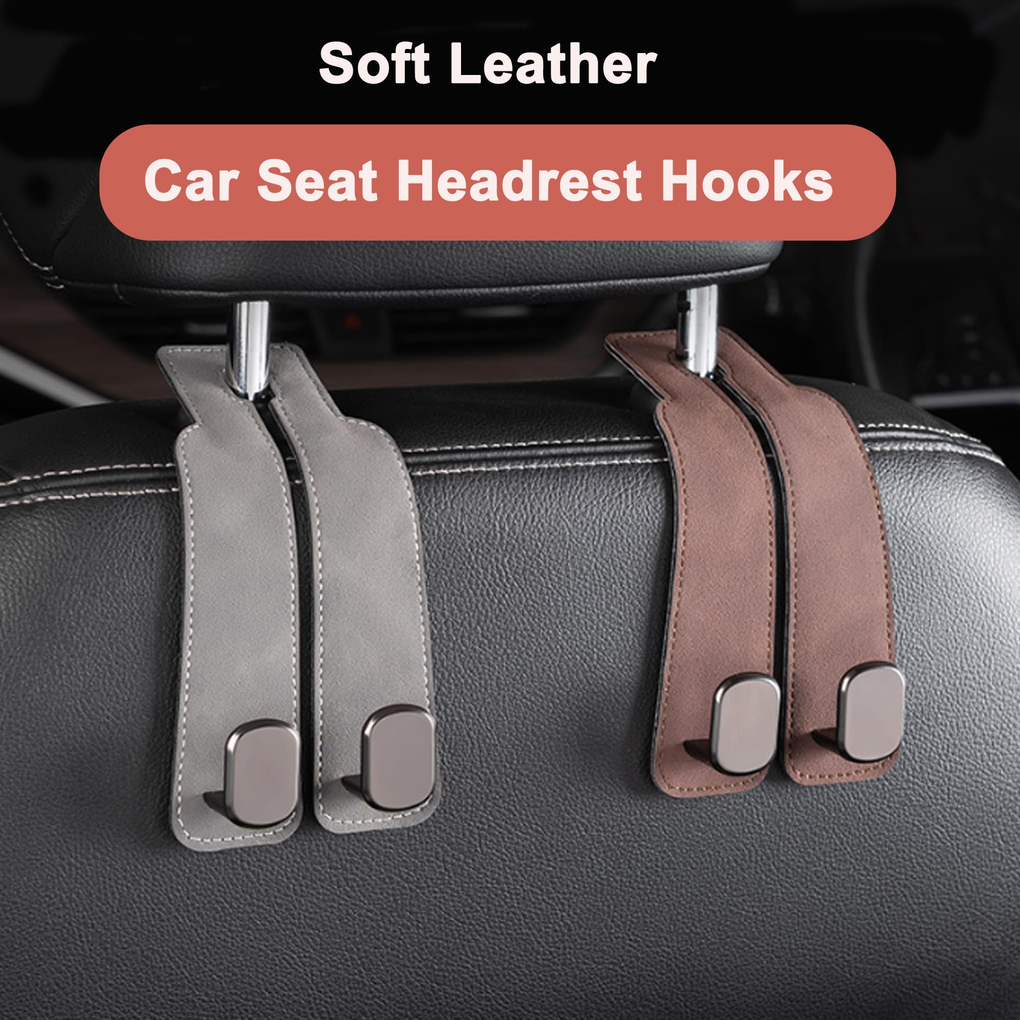 Amelity Car Hooks for Headrest, Car Seat Back Storage Hook for Headrest, Headrest Hooks for Purses and Bags, Car Hooks Leather (Black-2 Pack) - VINE GLOBAL