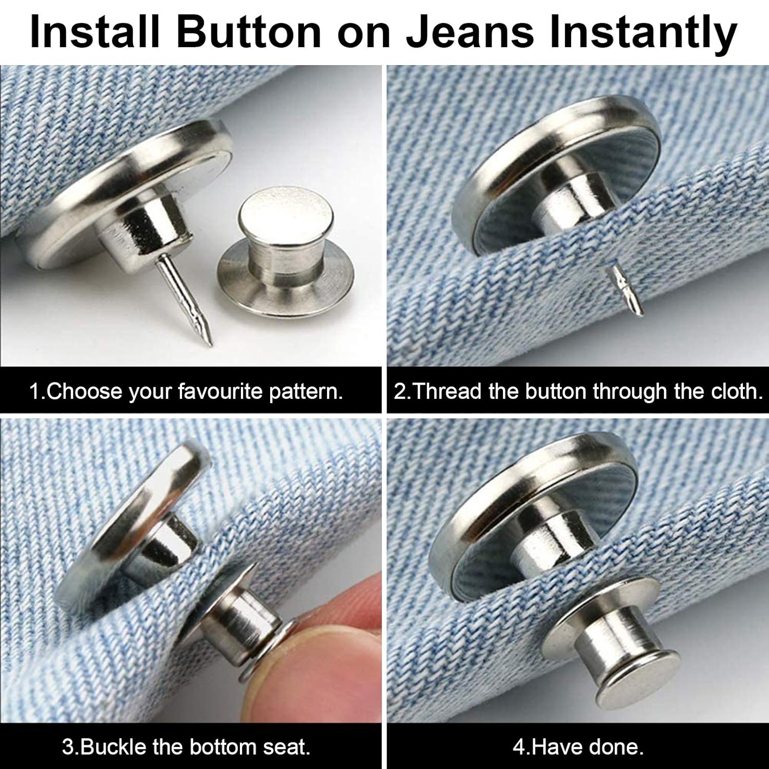 Pant Waist Tightener, Detachable Jean Buttons for Loose Jeans, Adjustable Jean Buttons Pins, 4 Sets - VINE GLOBAL