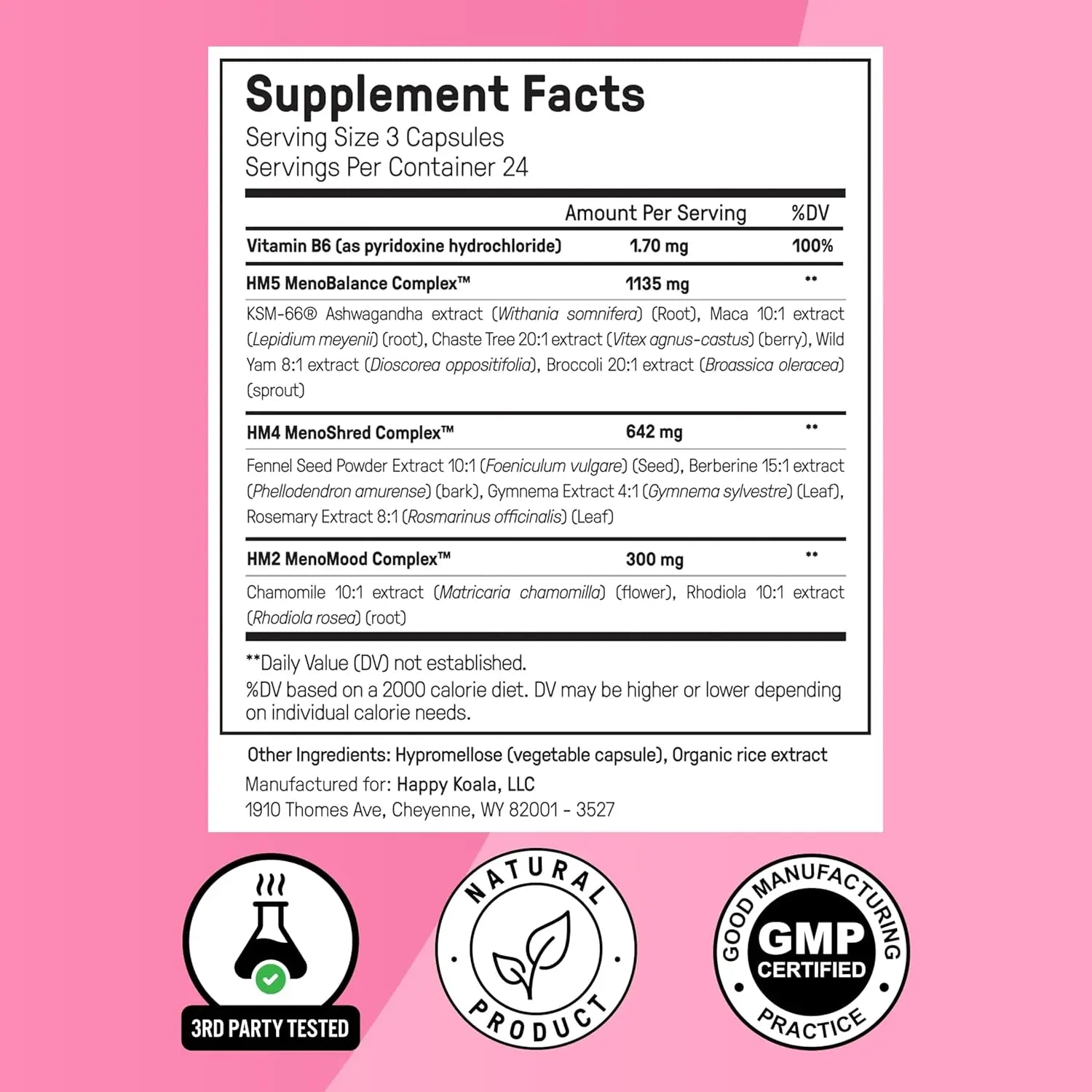 Happy Mammoth Hormone Harmony Natural Hormonal Support for Women, Relief for Menopause, Perimenopause, Healthy Hormonal Balance, Hot Flashes. 72 Capsules VINE GLOBAL