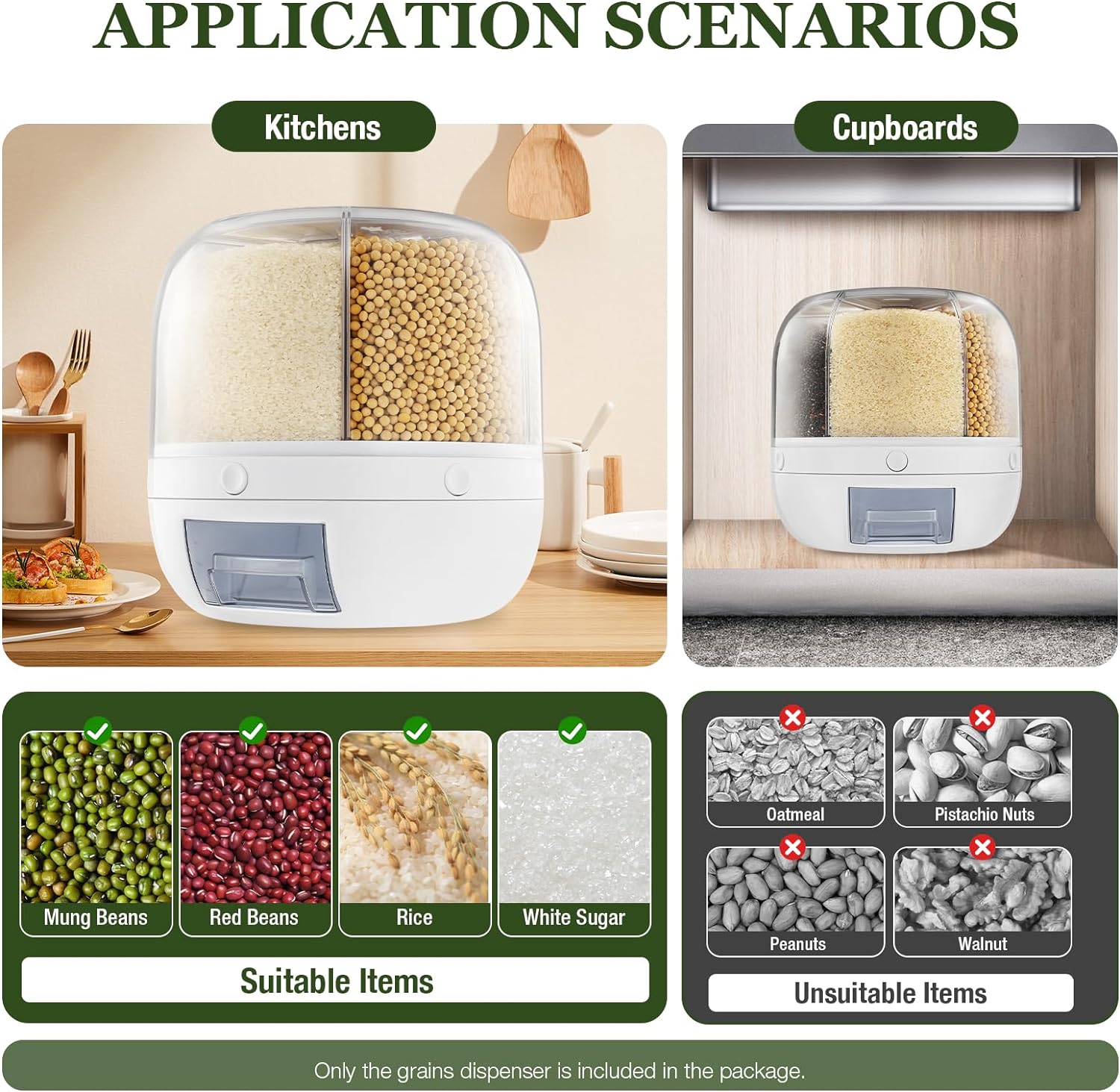 360° Rotating Grains Dispenser with Moisture Sealed Lid,6 Grids Food Dispenser - VINE GLOBAL