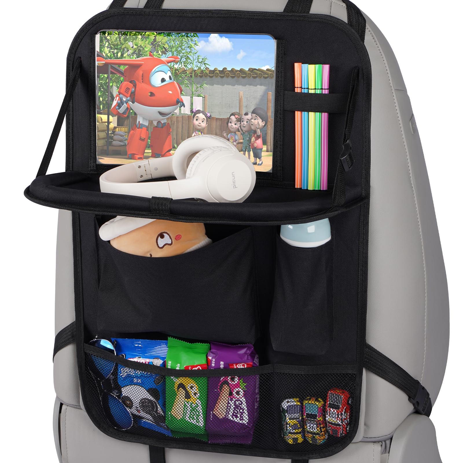 Car Back Seat Organizer with Foldable Table Tray,Backseat Organizers and Storage for kids,Car Seat Back Protectors Kick Mats Travel Accessories,1 Pack VINE GLOBAL