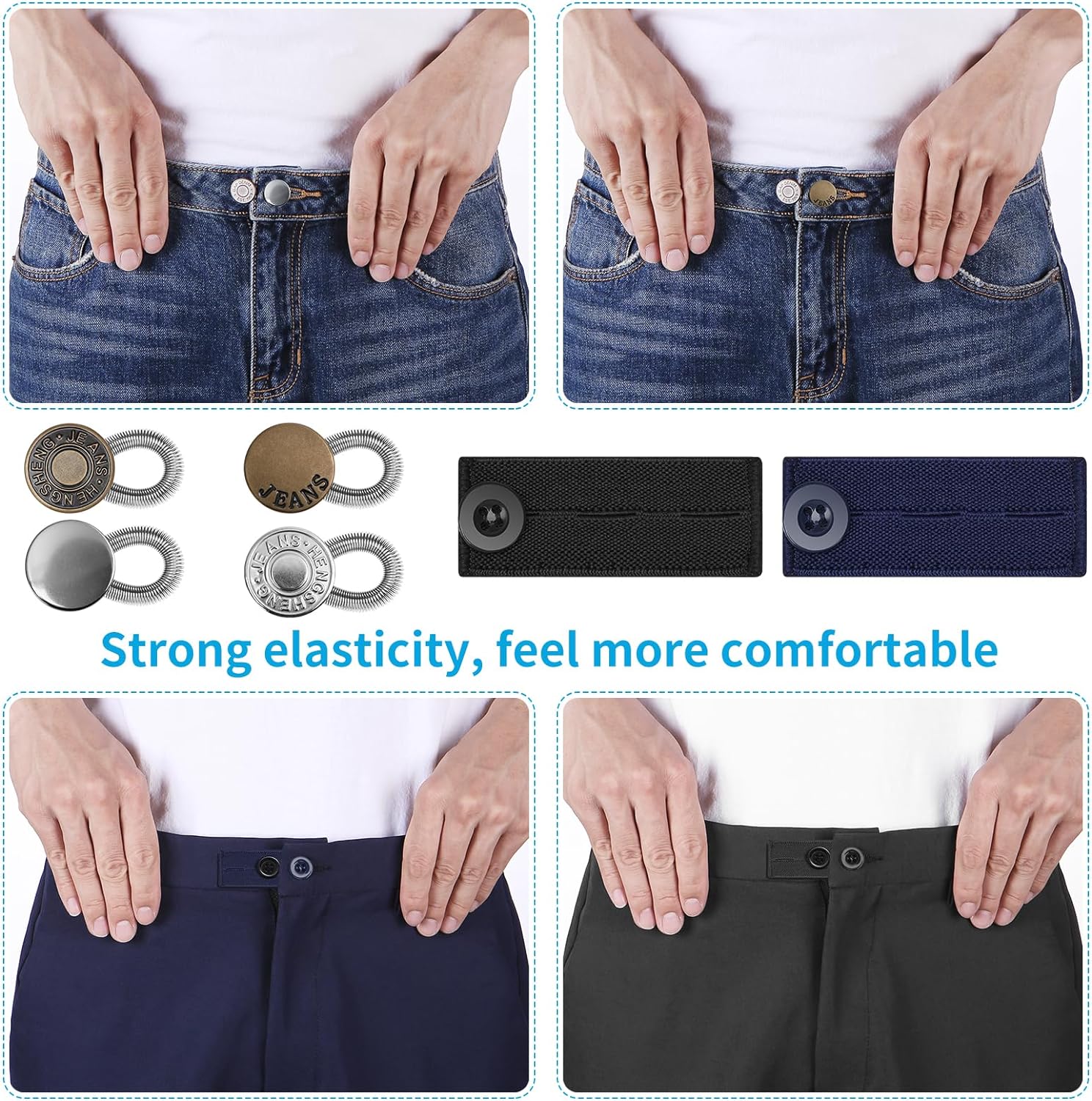 Ceryvop 12PCS Button Extenders for Jeans, Pants Waist Button Extender for Women Men, 3 Colors Pant Waistband Expander, Pants Waist Extension 1-1.4 Inches - VINE GLOBAL
