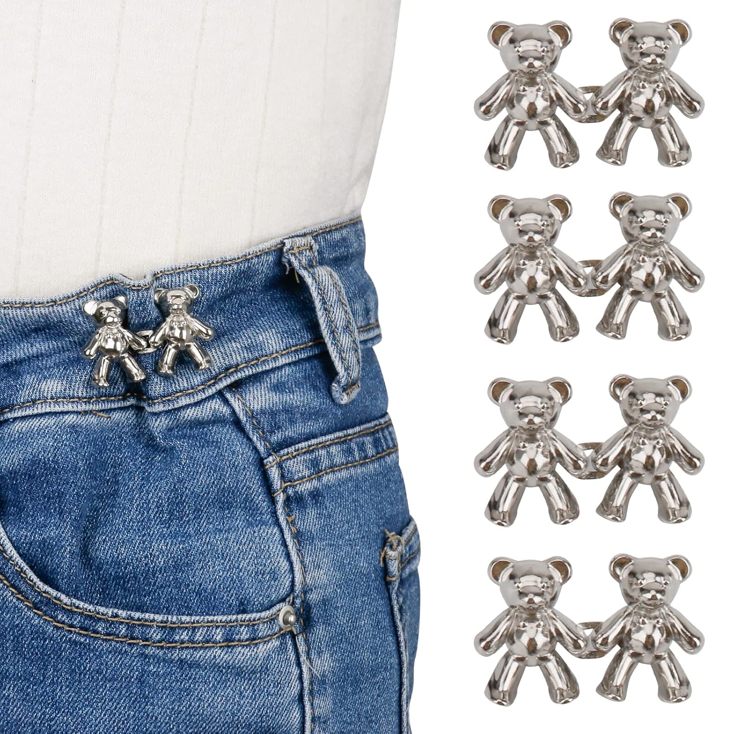 Pant Waist Tightener, Detachable Jean Buttons for Loose Jeans, Adjustable Jean Buttons Pins, 4 Sets - VINE GLOBAL