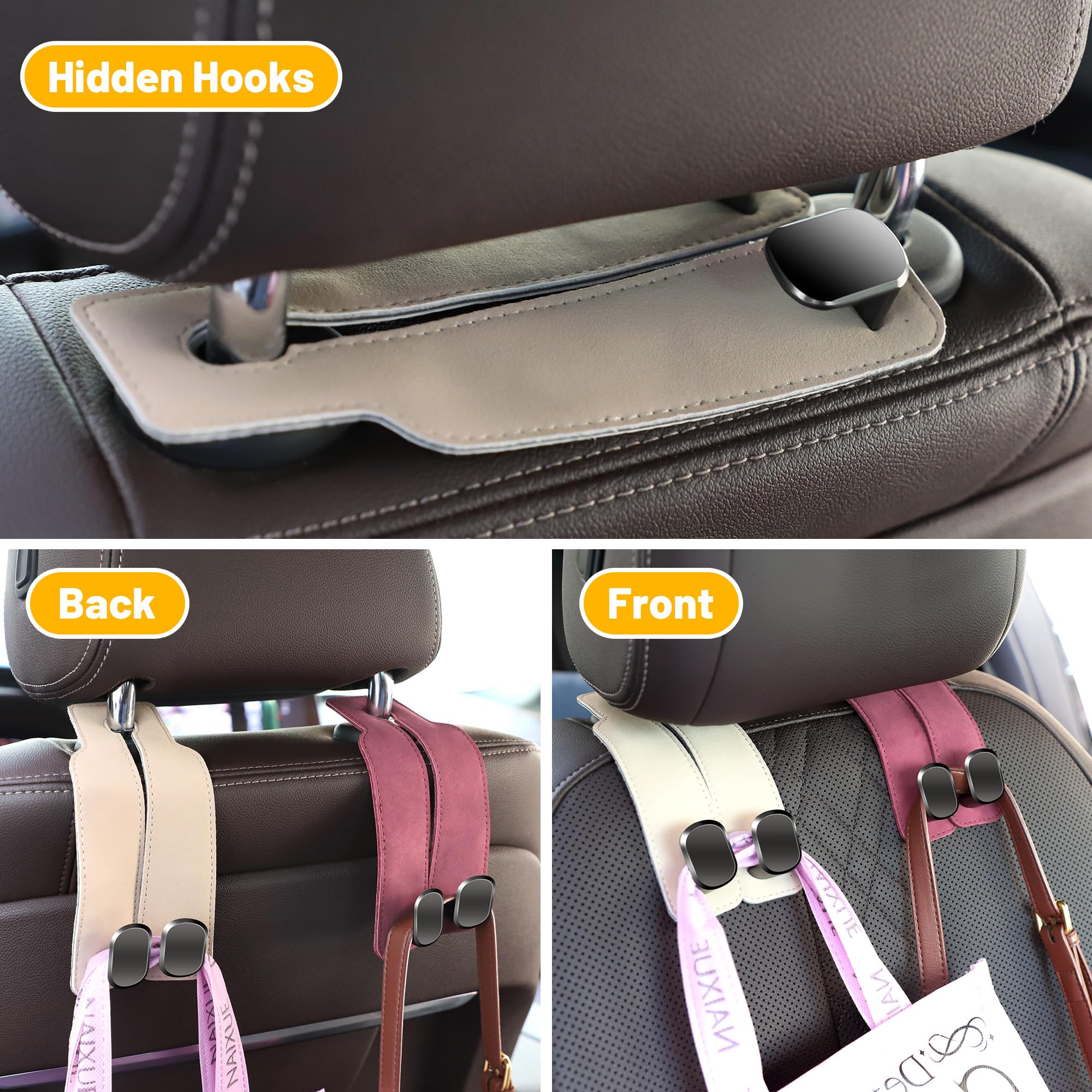Amelity Car Hooks for Headrest, Car Seat Back Storage Hook for Headrest, Headrest Hooks for Purses and Bags, Car Hooks Leather (Black-2 Pack) - VINE GLOBAL