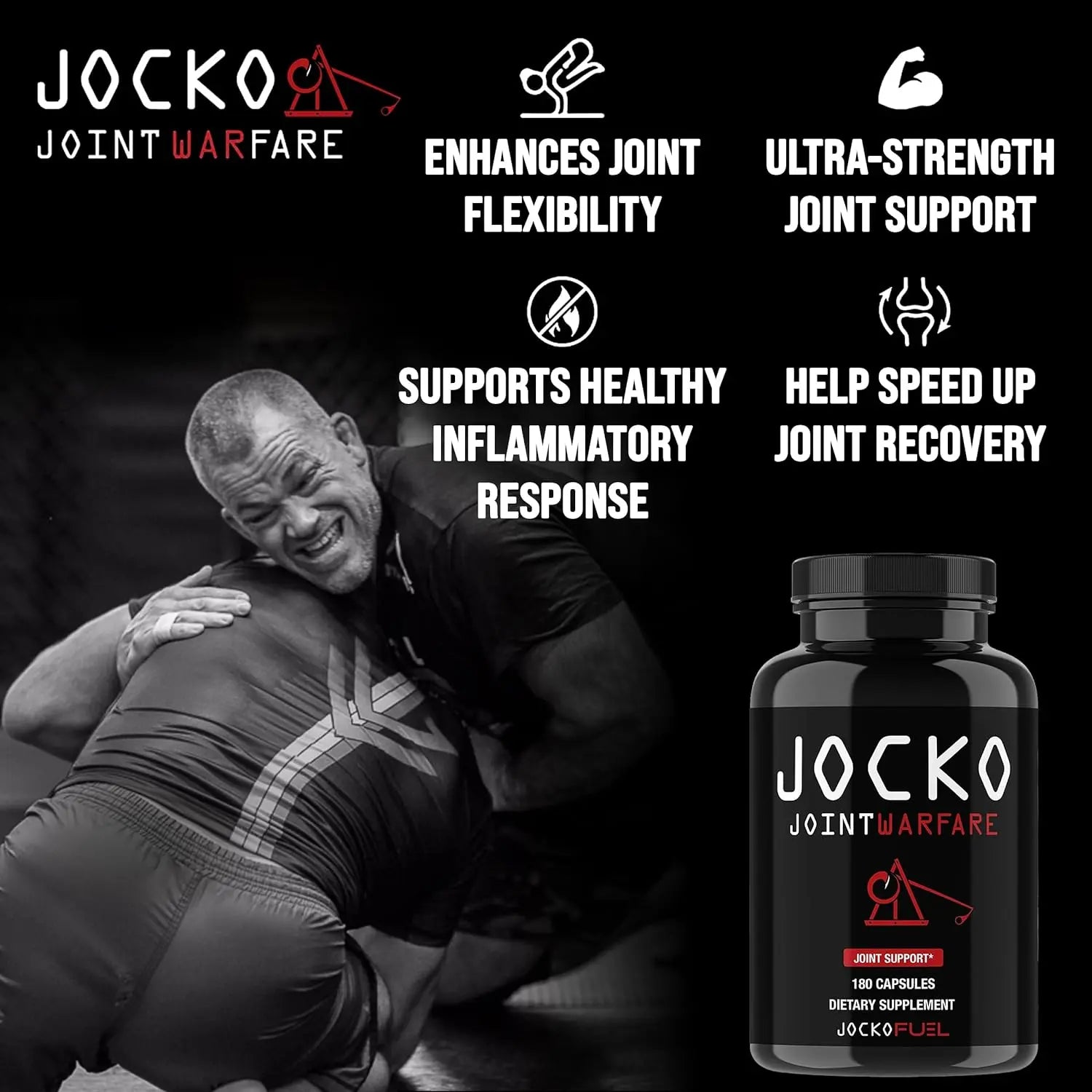 Jocko Fuel Joint Support Supplement - Glucosamine MSM for Joint Pain, Mobility, & Flexibility w/Turmeric & Boswellia (180 Capsules) VINE GLOBAL