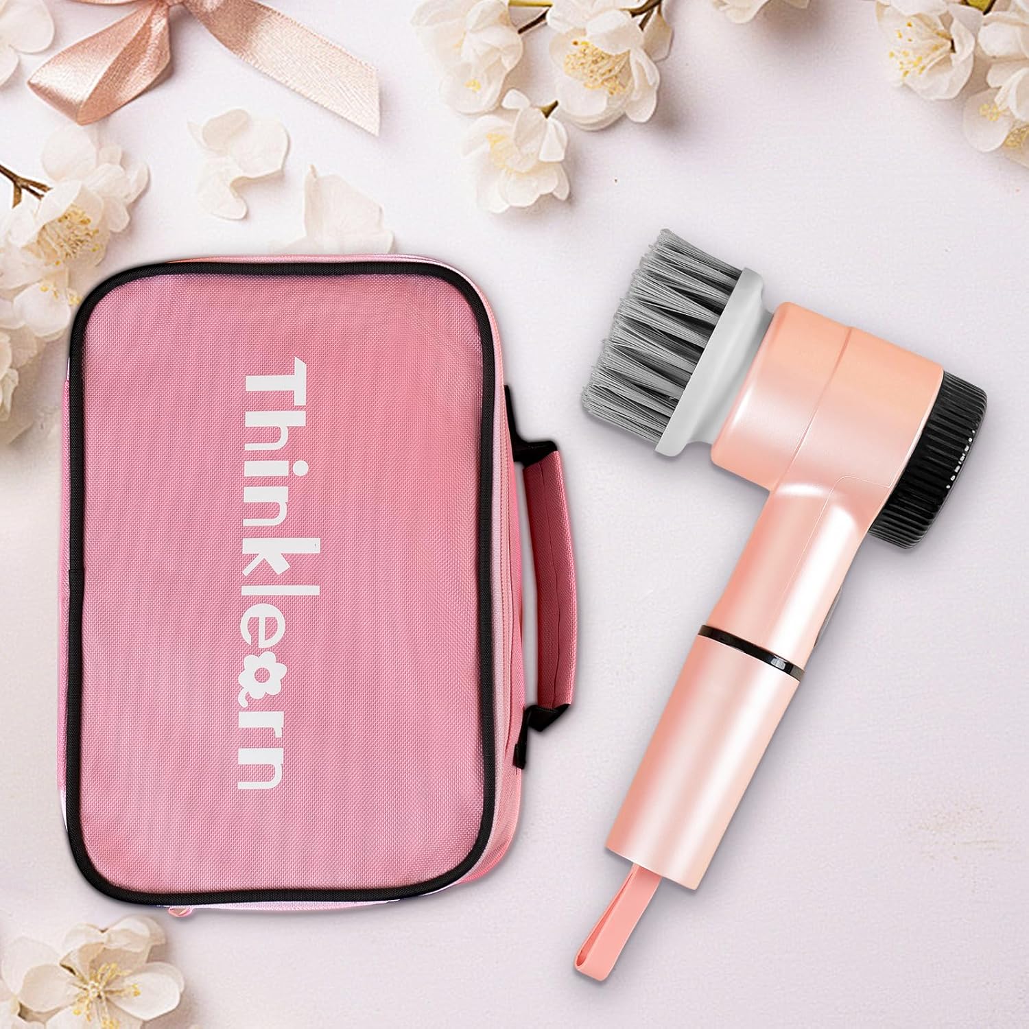 Pink Electric Spin Scrubber, Cordless Handheld Spin Kitchen Scrubber with Replaceable Cleaning Brush Heads, 15 Piece Electric Scrubber for Cleaning with LED Display - VINE GLOBAL