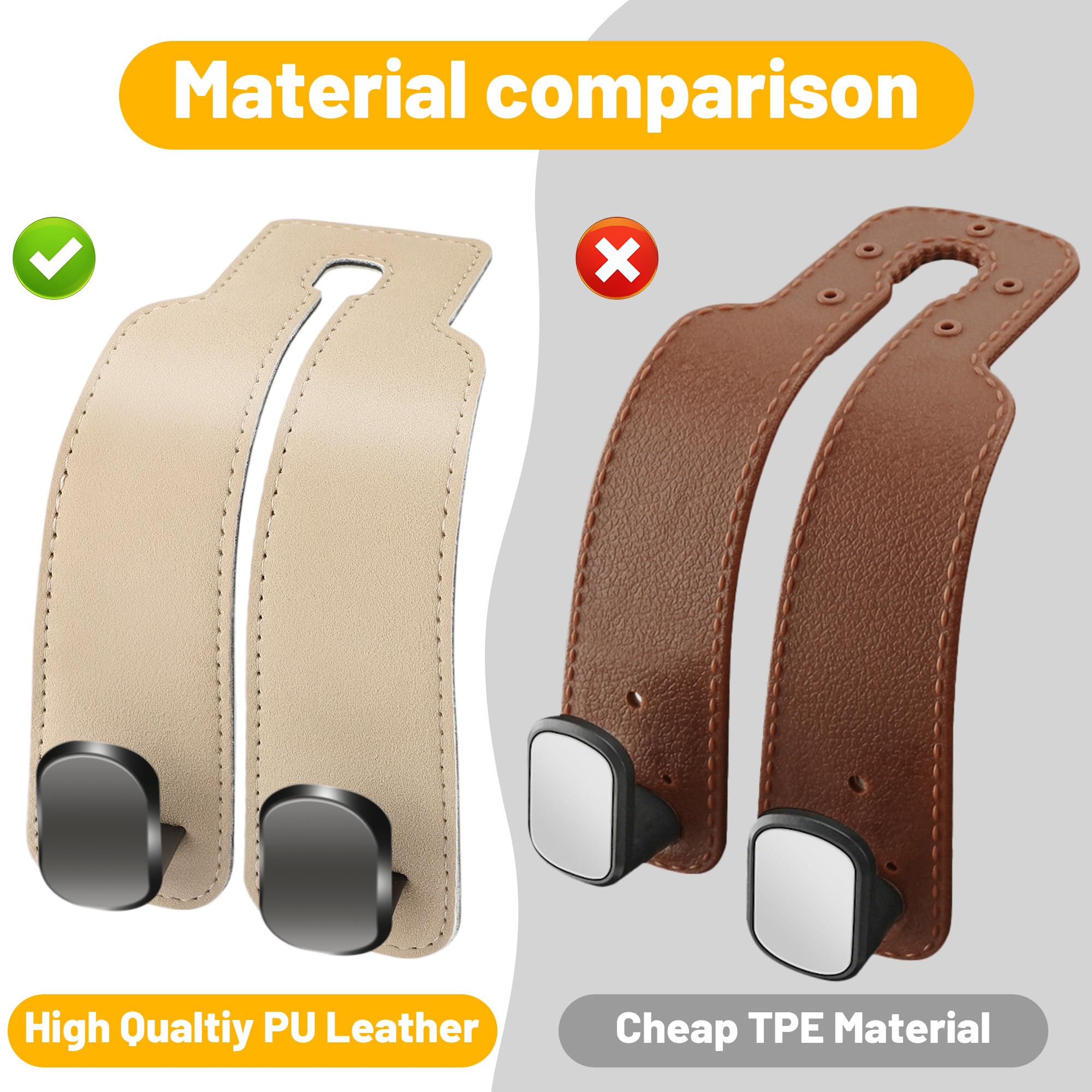 Amelity Car Hooks for Headrest, Car Seat Back Storage Hook for Headrest, Headrest Hooks for Purses and Bags, Car Hooks Leather (Black-2 Pack) - VINE GLOBAL