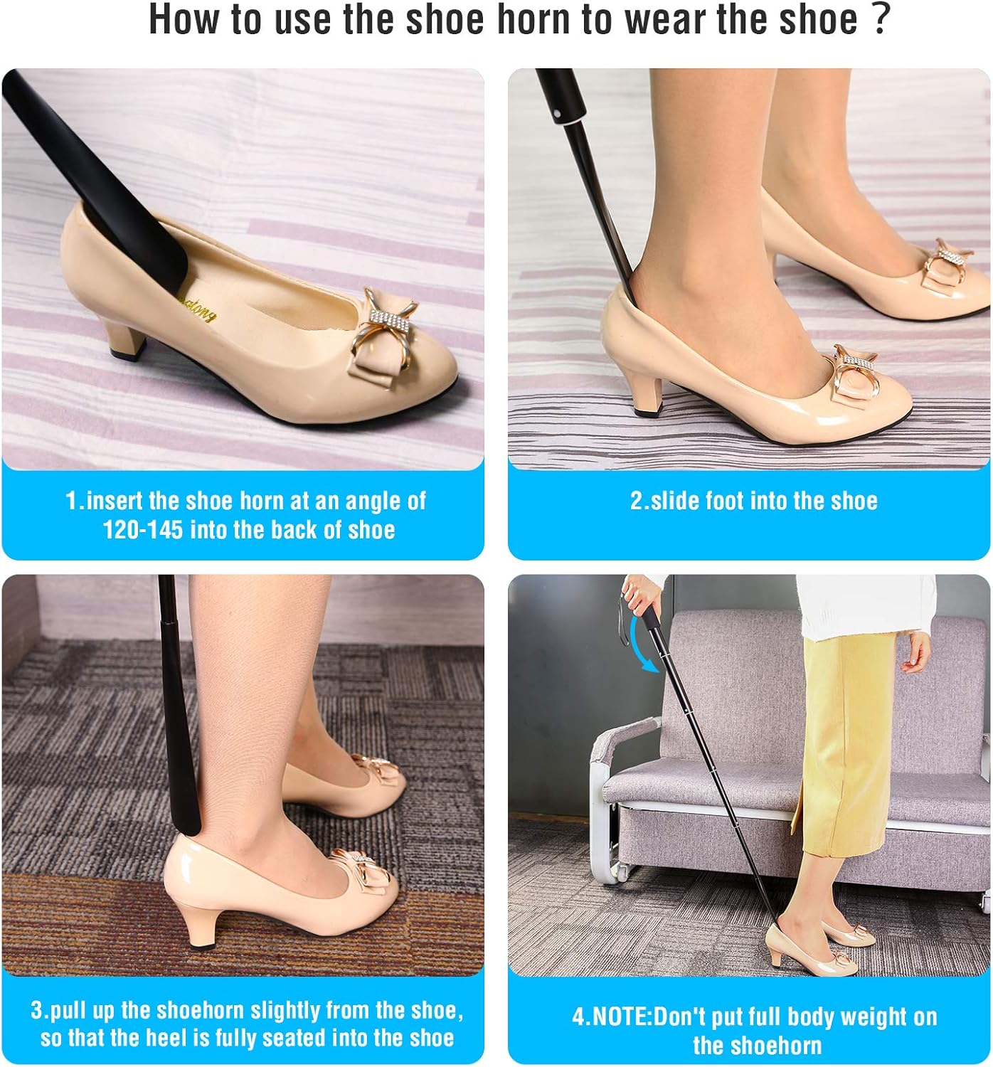 Shoe Horn Long Handle,14.5"-37" Retractable | Aluminum Shoe Horn - VINE GLOBAL