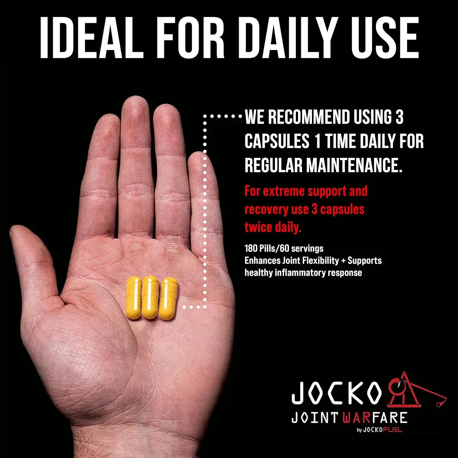 Jocko Fuel Joint Support Supplement - Glucosamine MSM for Joint Pain, Mobility, & Flexibility w/Turmeric & Boswellia (180 Capsules) VINE GLOBAL