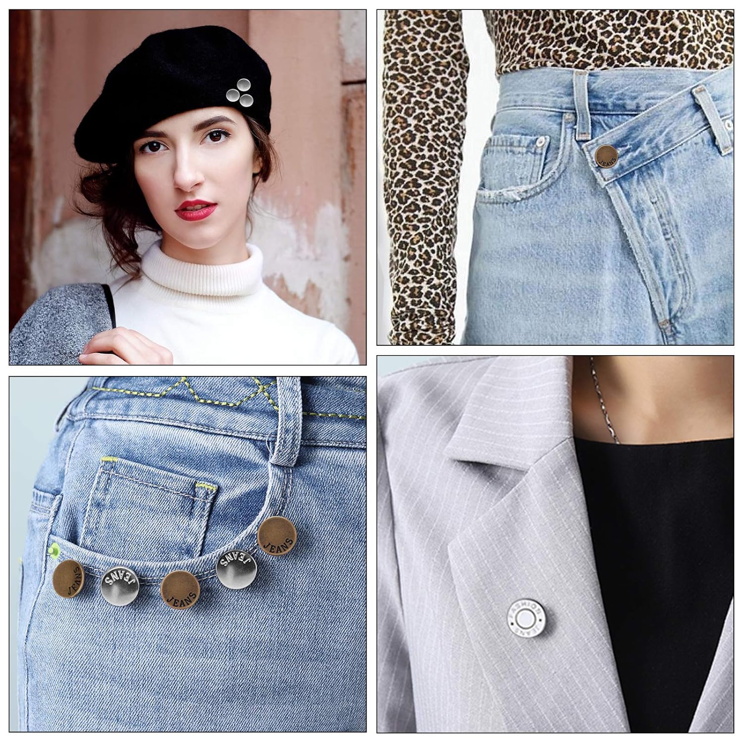 Pant Waist Tightener, Detachable Jean Buttons for Loose Jeans, Adjustable Jean Buttons Pins, 4 Sets - VINE GLOBAL