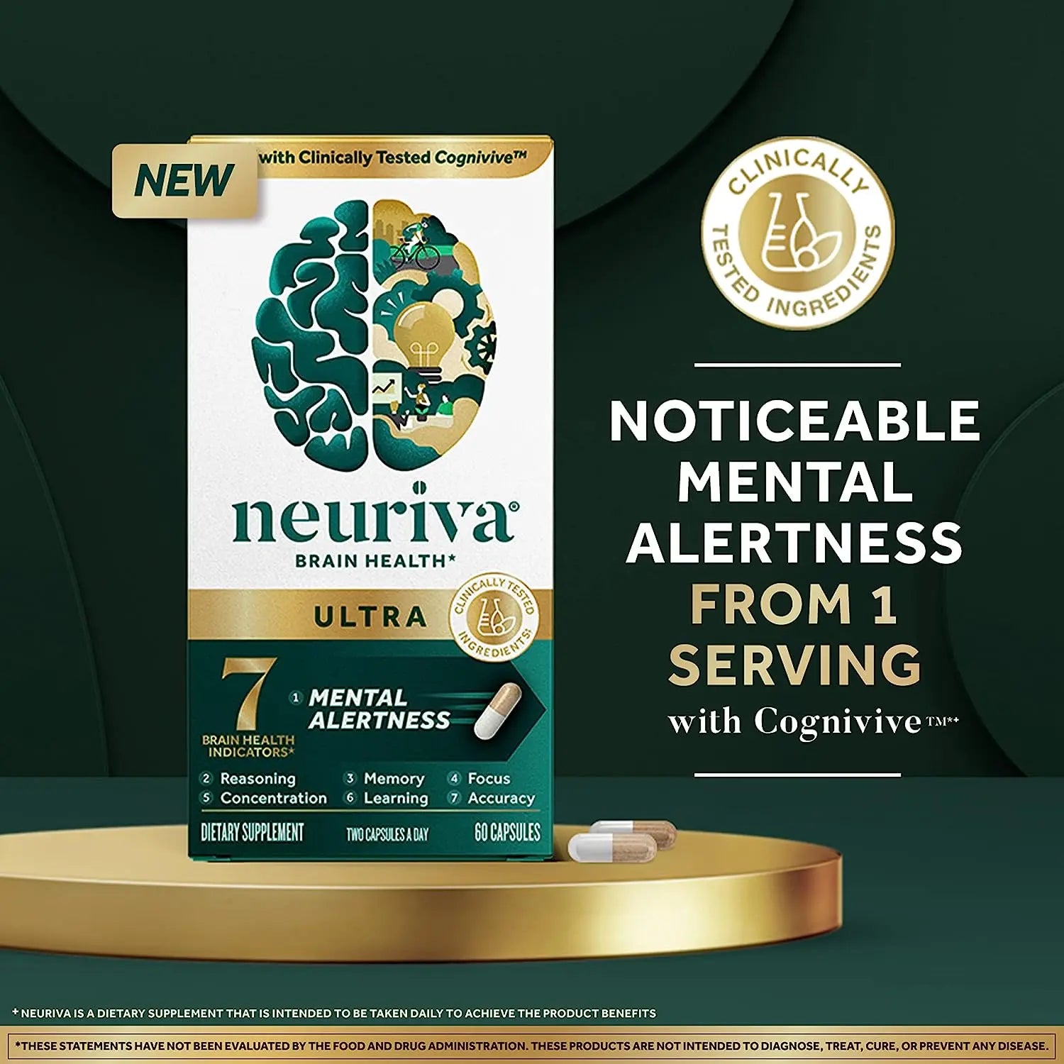 NEURIVA Ultra Decaffeinated Clinically Tested Nootropic Brain Supplement for Mental Alertness, Memory, Focus & Concentration, Cognivive, Neurofactor, Phosphatidylserine, Vitamins B6 B12, 60 Capsules VINE GLOBAL