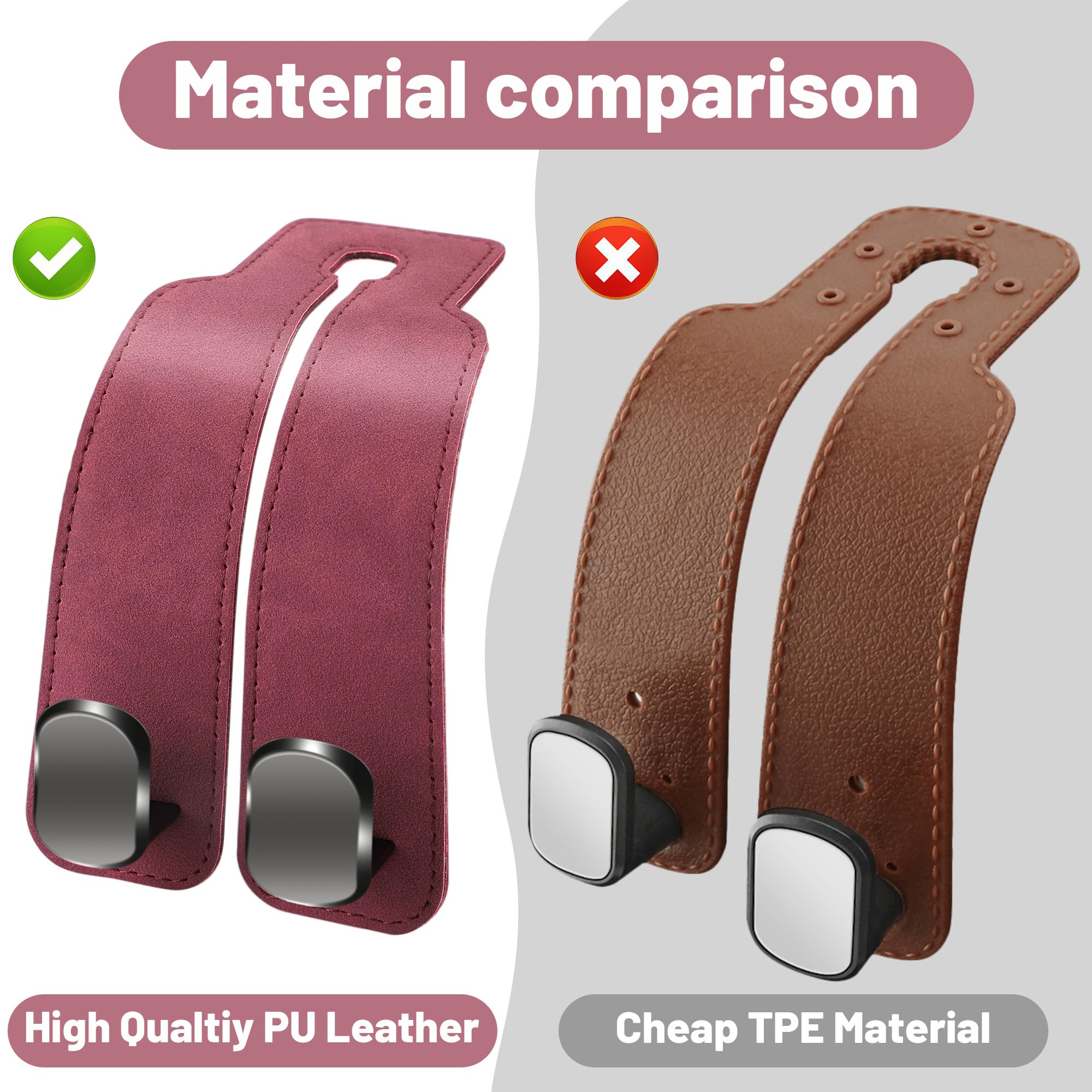 Amelity Car Hooks for Headrest, Car Seat Back Storage Hook for Headrest, Headrest Hooks for Purses and Bags, Car Hooks Leather (Black-2 Pack) - VINE GLOBAL