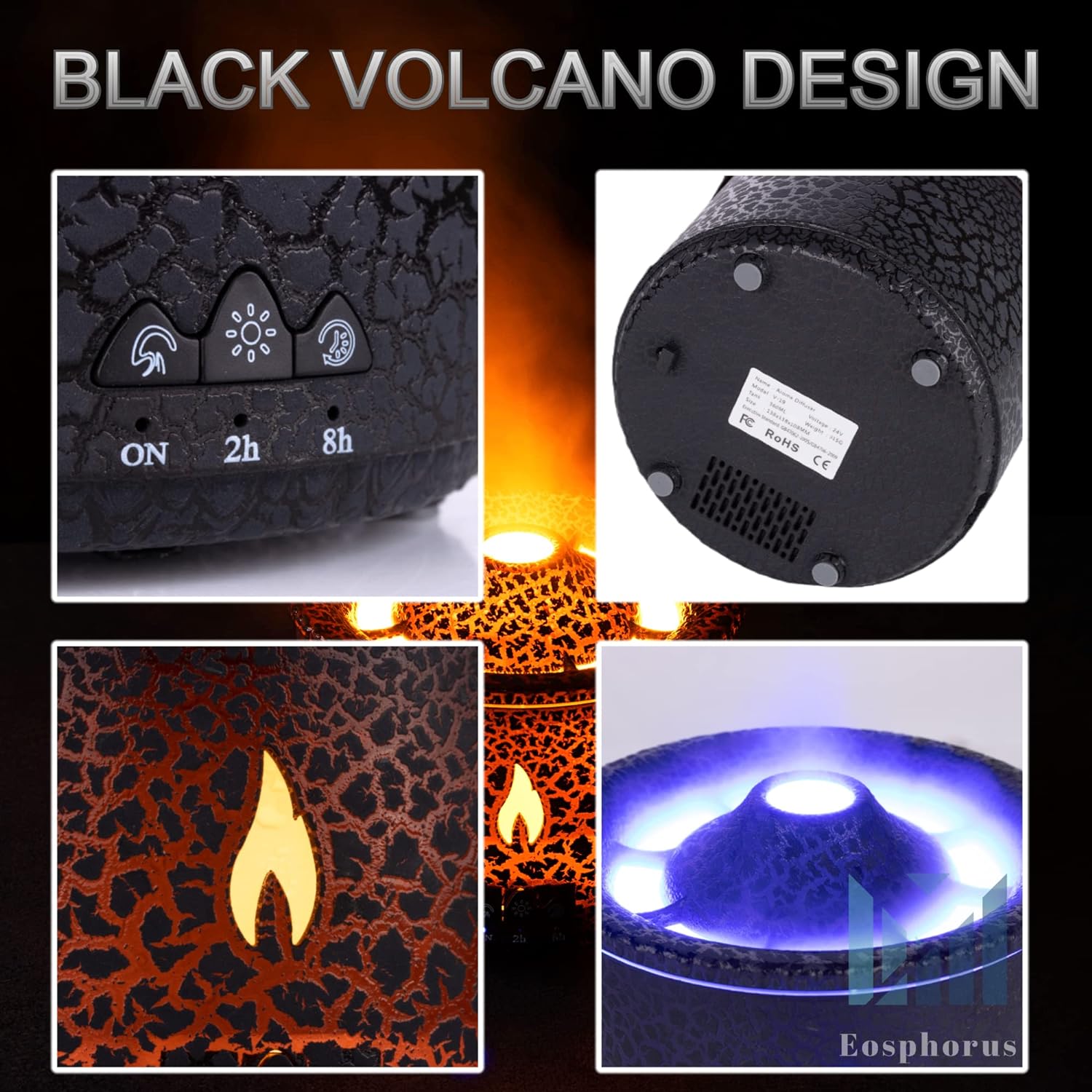 Volcano Diffuser for Essential Oils Aromatherapy,Humidifier Aroma Lamp with Multiple Modes, Remote, Timer - VINE GLOBAL