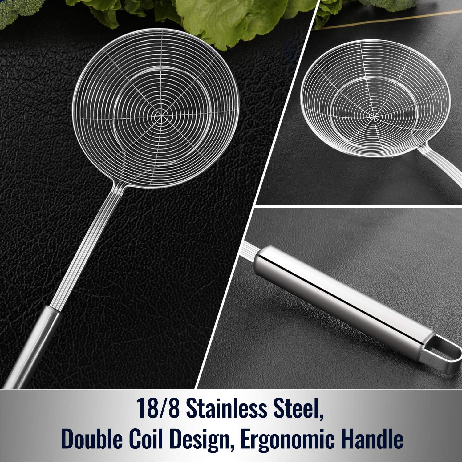 Stainless Steel Spider Strainer Skimmer Ladle for Cooking and Frying , 5.4 Inch VINE GLOBAL