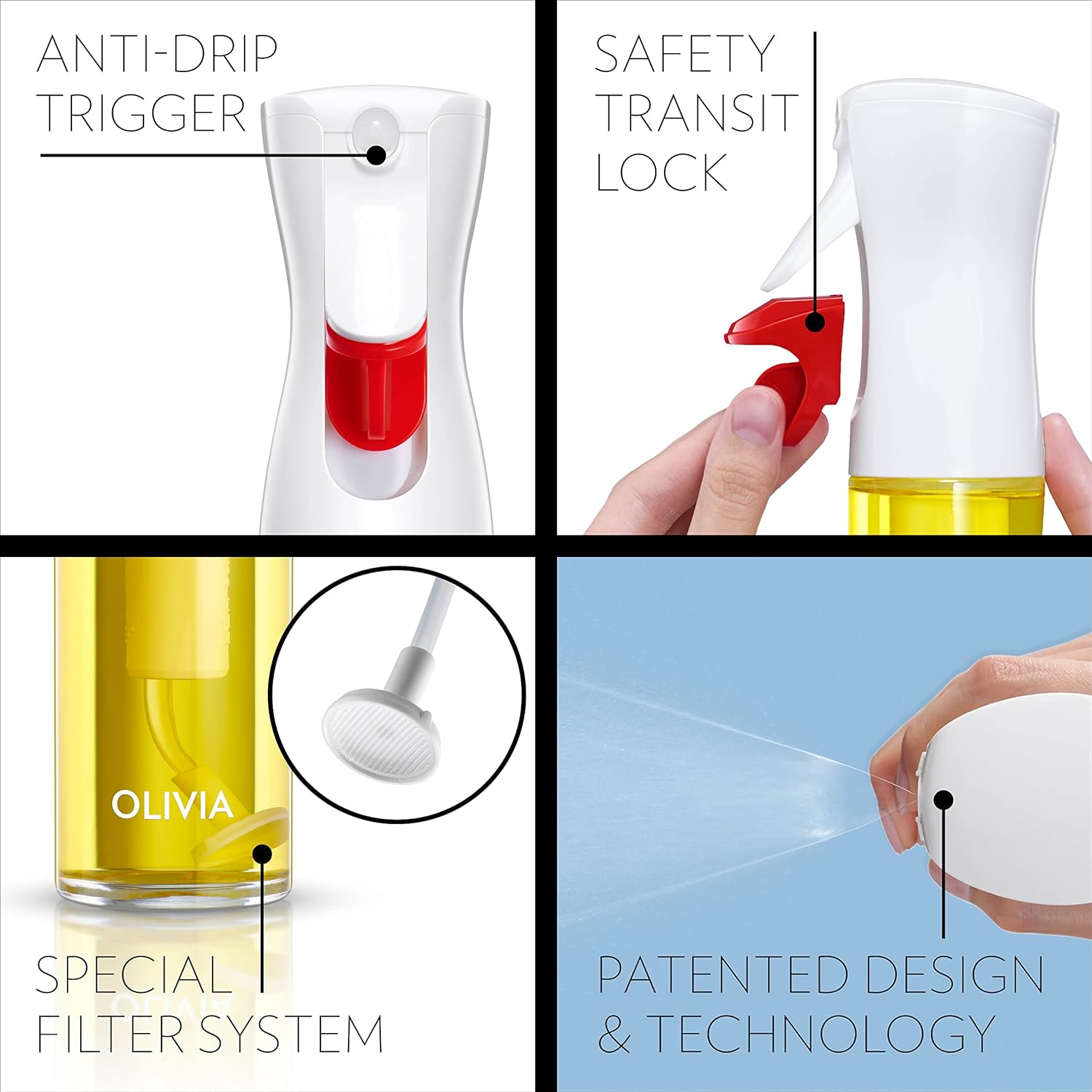 Oil Sprayer for Cooking, Kitchen, Salads, BBQs, Continuous Spray with Portion Control - VINE GLOBAL