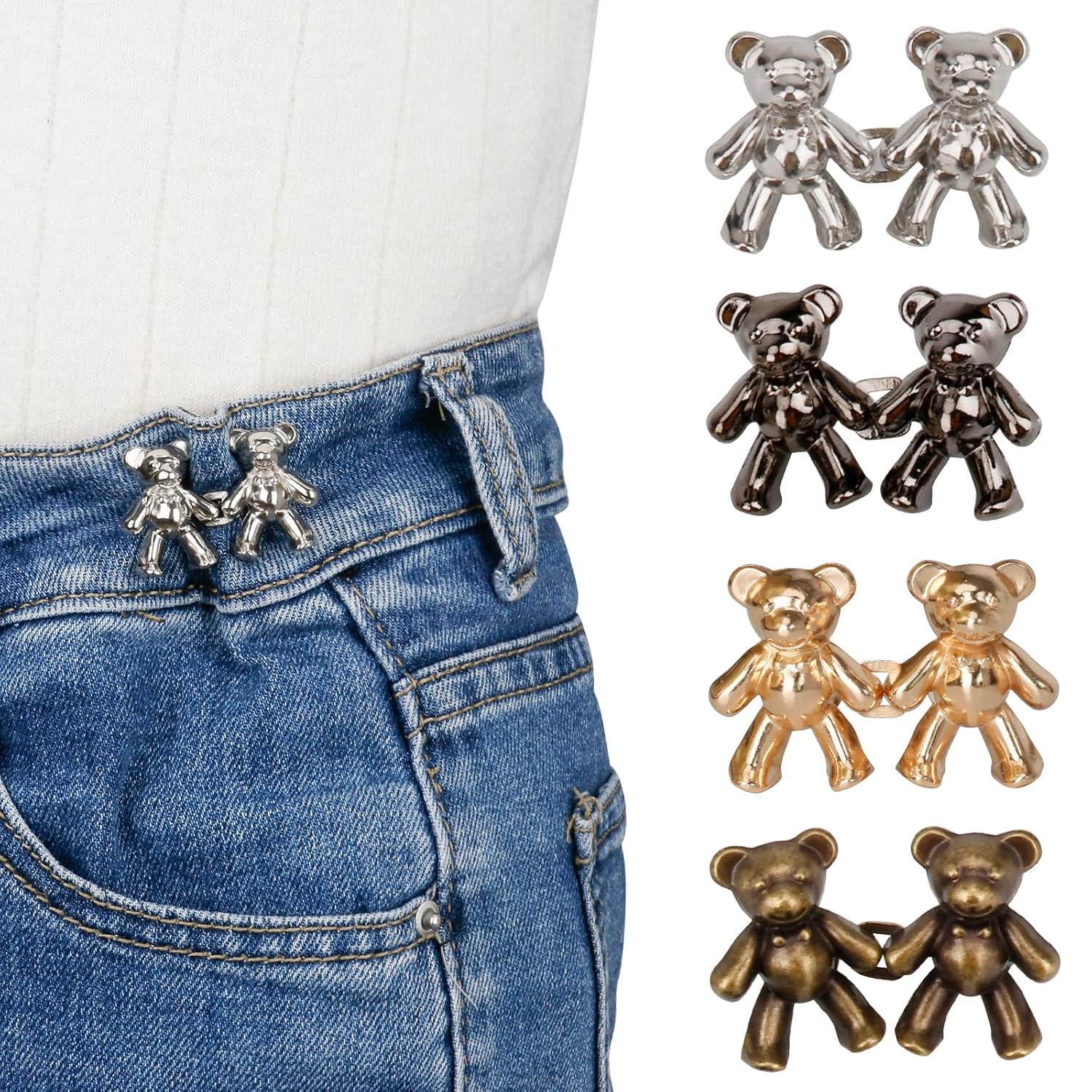 Pant Waist Tightener, Detachable Jean Buttons for Loose Jeans, Adjustable Jean Buttons Pins, 4 Sets - VINE GLOBAL