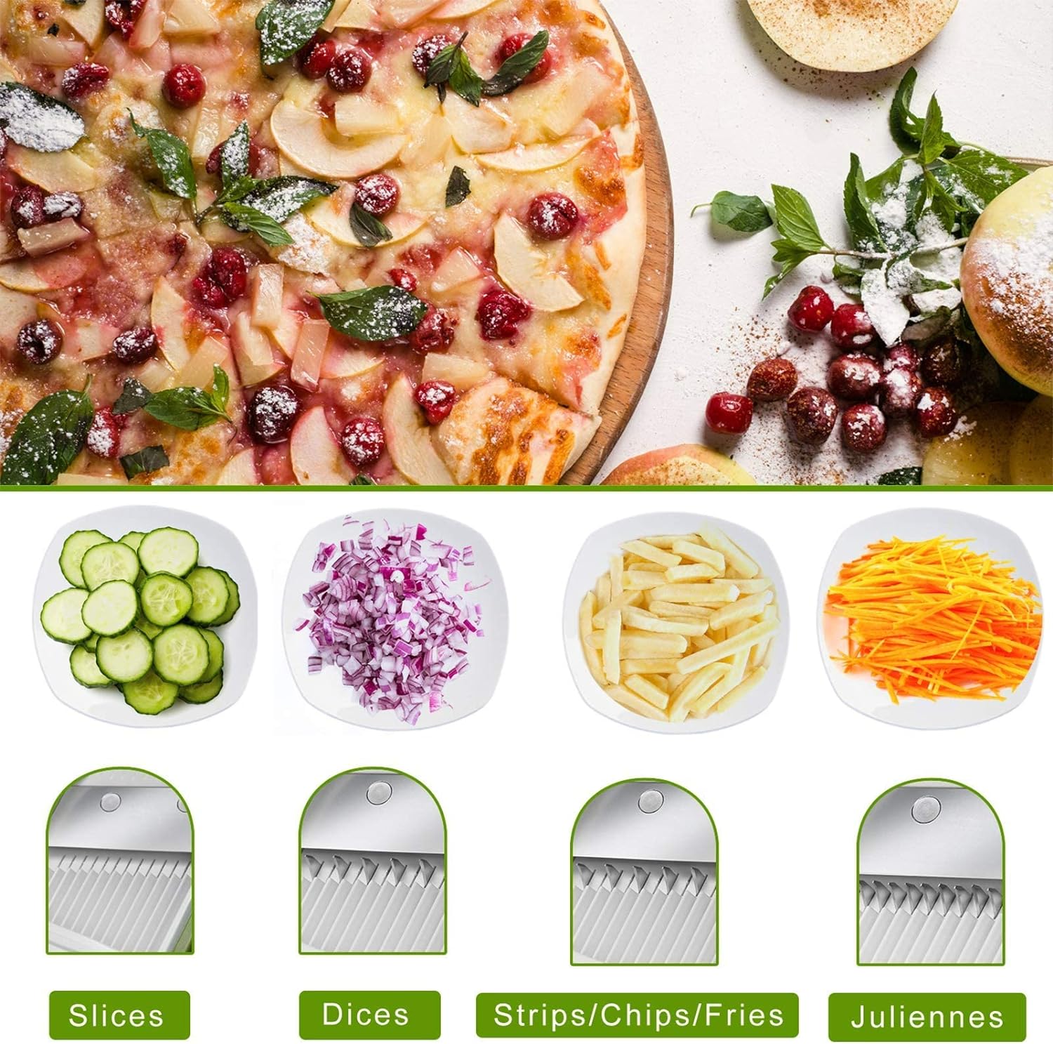 ONCE FOR ALL Safe Mandoline Slicer 5 in 1 Vegetable Chopper Food Potato Cutter, Strips Julienne Dicer Adjustable Thickness 0.1-8 mm Kitchen Chopping Artifact Fast Meal Prep (Gray) - VINE GLOBAL