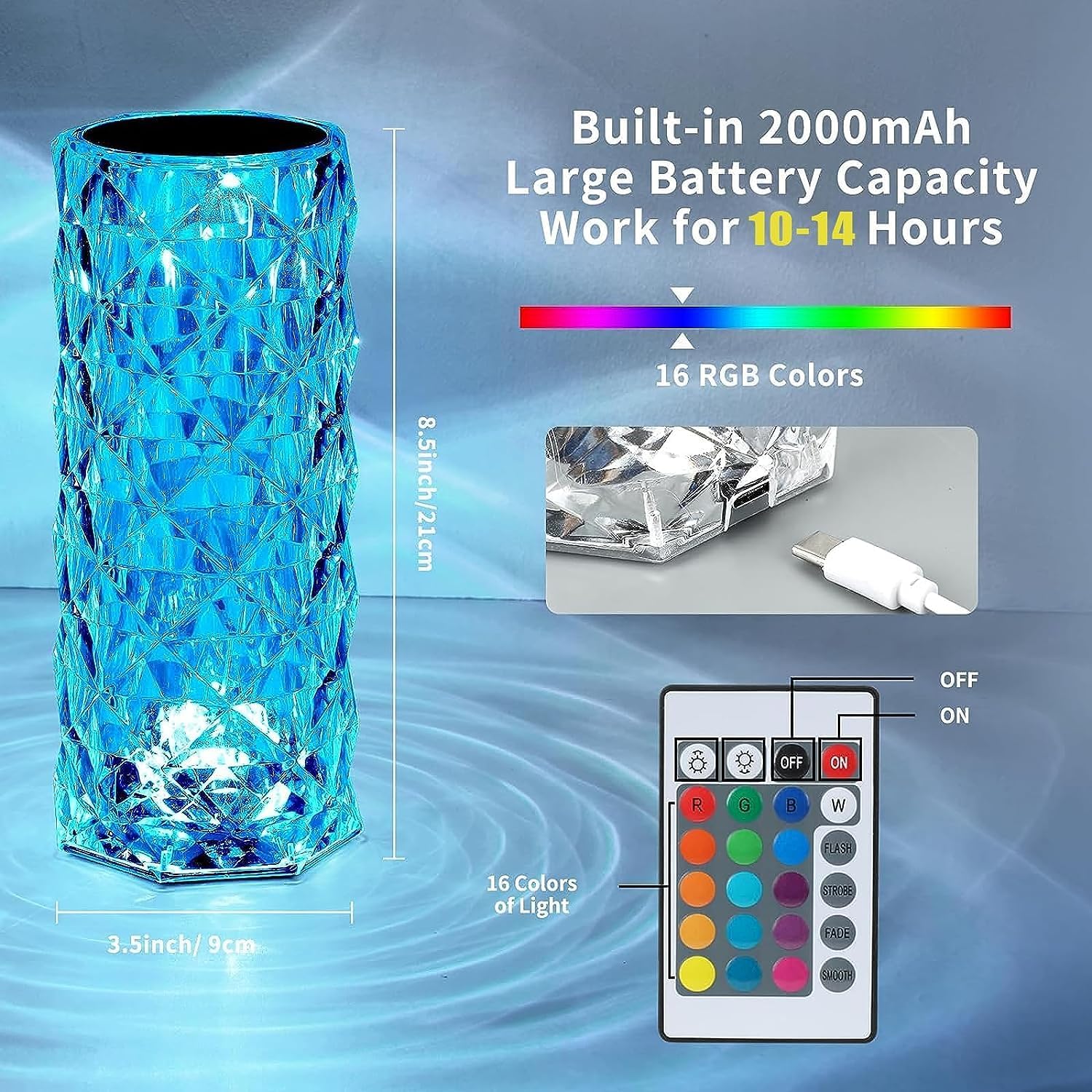 Crystal RGB Table Lamp | Touch Control Rose Wave Lamp - VINE GLOBAL