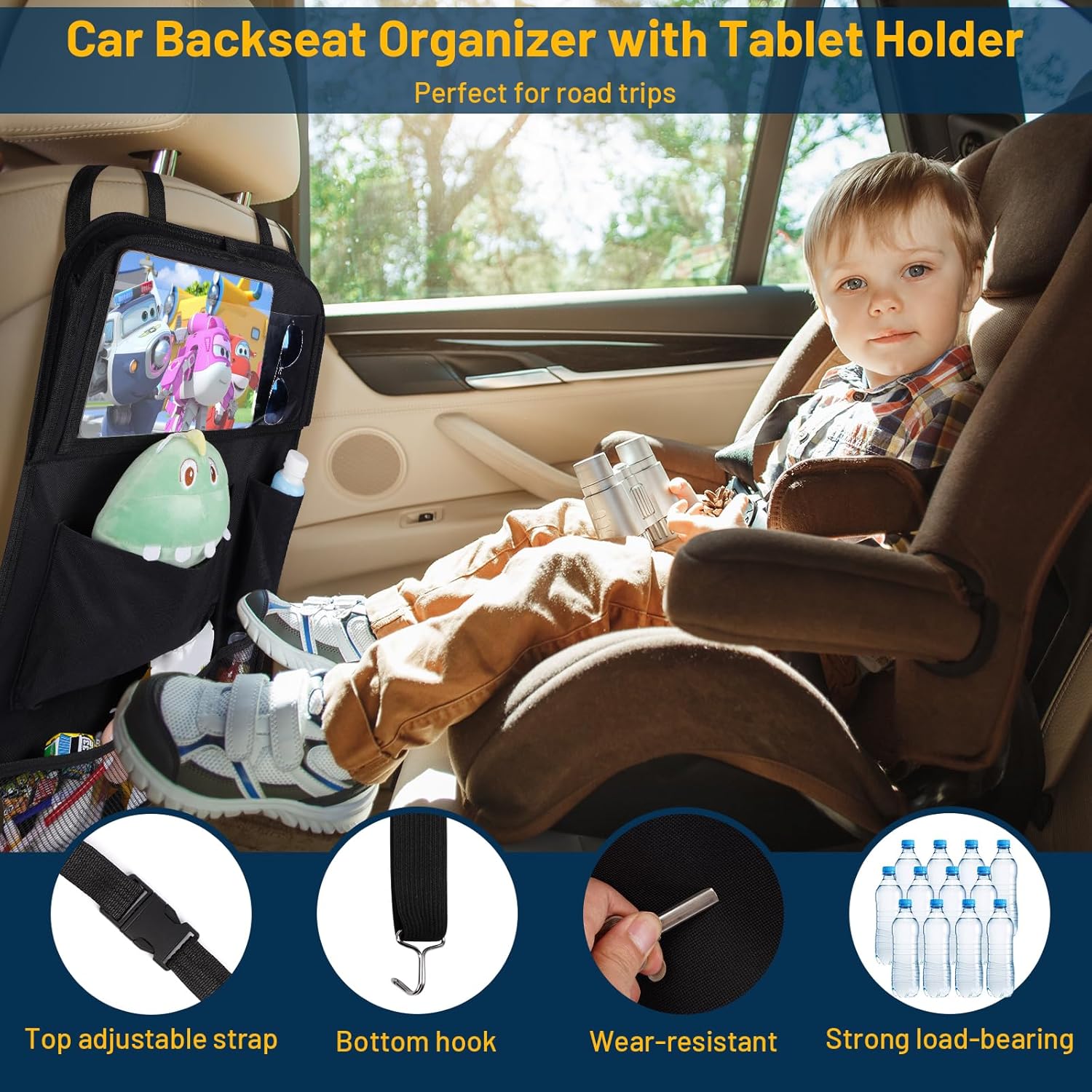 Car Back Seat Organizer with Foldable Table Tray,Backseat Organizers and Storage for kids,Car Seat Back Protectors Kick Mats Travel Accessories,1 Pack VINE GLOBAL