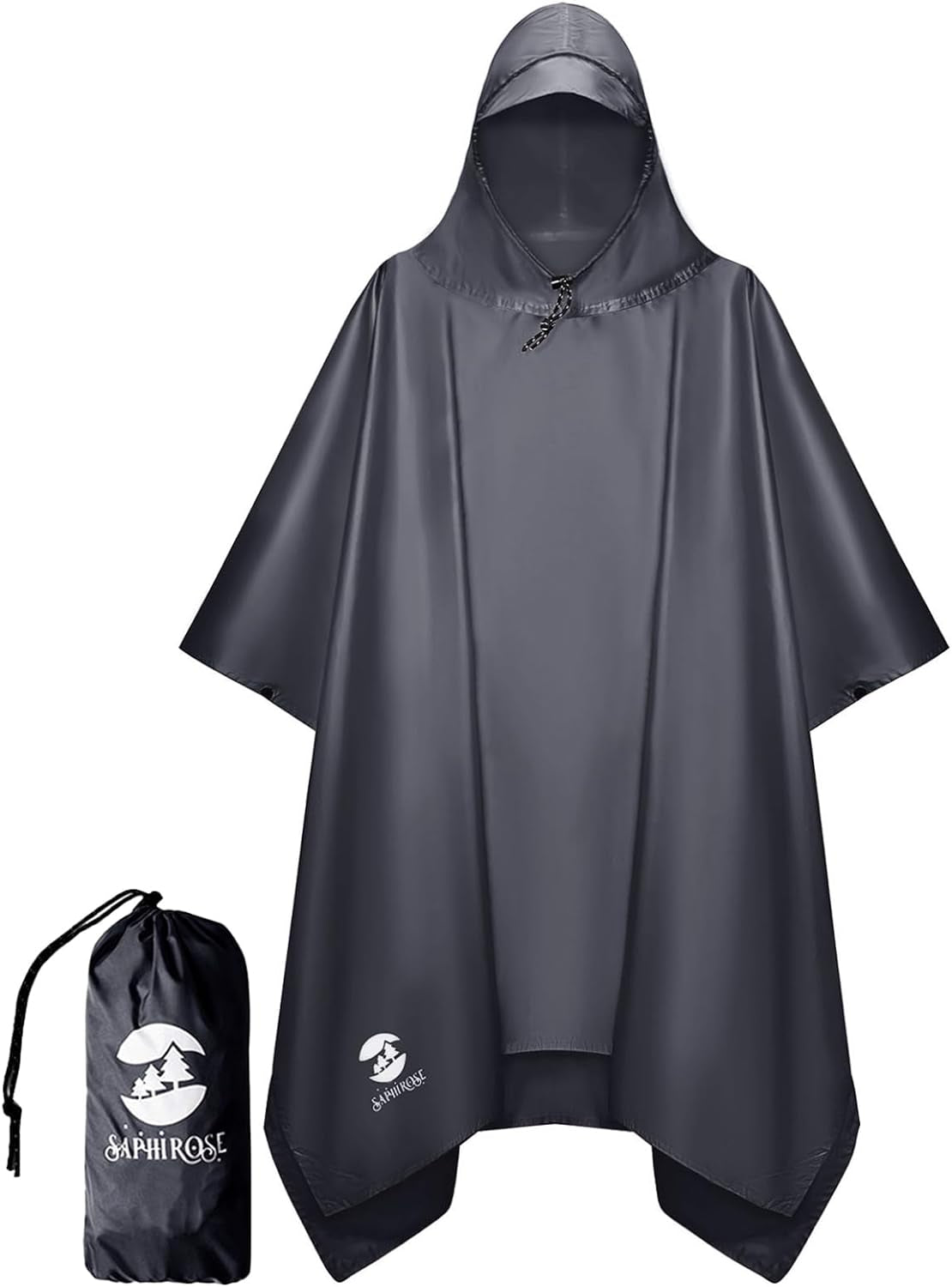 Hooded Rain Poncho Waterproof Raincoat Jacket for Men Women Adults