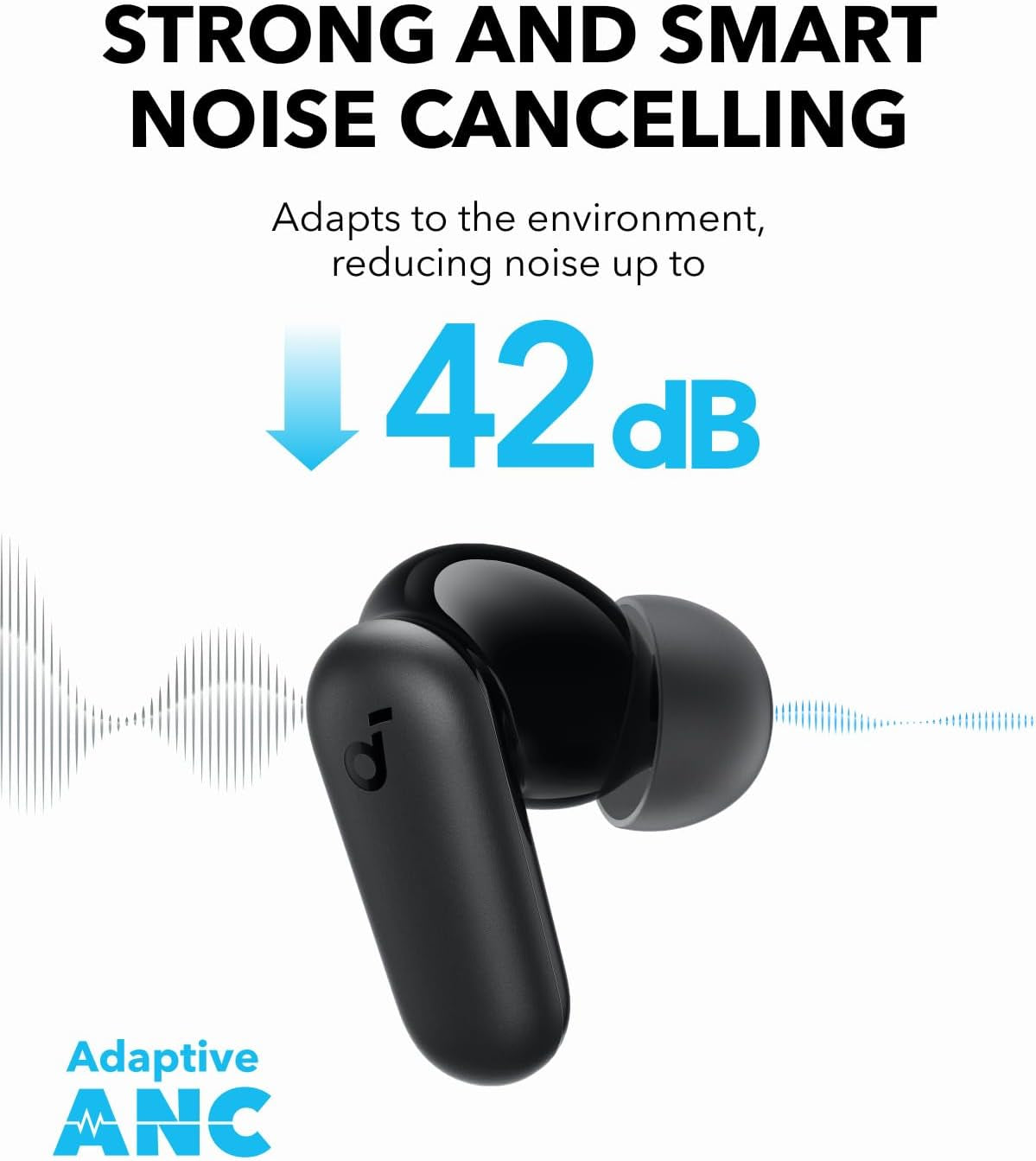 P30I by  Noise Cancelling Earbuds, Strong and Smart Noise Cancelling, Powerful Bass, 45H Playtime, 2-In-1 Case and Phone Stand, IP54, Wireless Earbuds, Bluetooth 5.4 (Black)