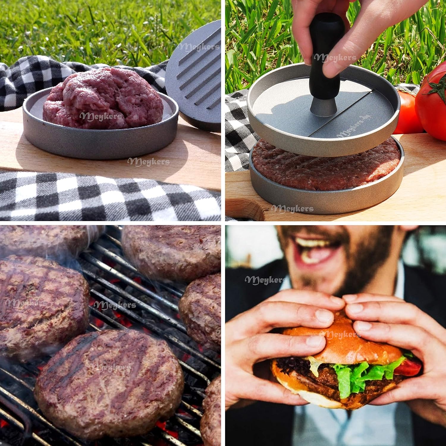 Burger Press 100 Patty Papers Set | Non-Stick Hamburger Mold with Free Wax Patty Paper Sheets - VINE GLOBAL