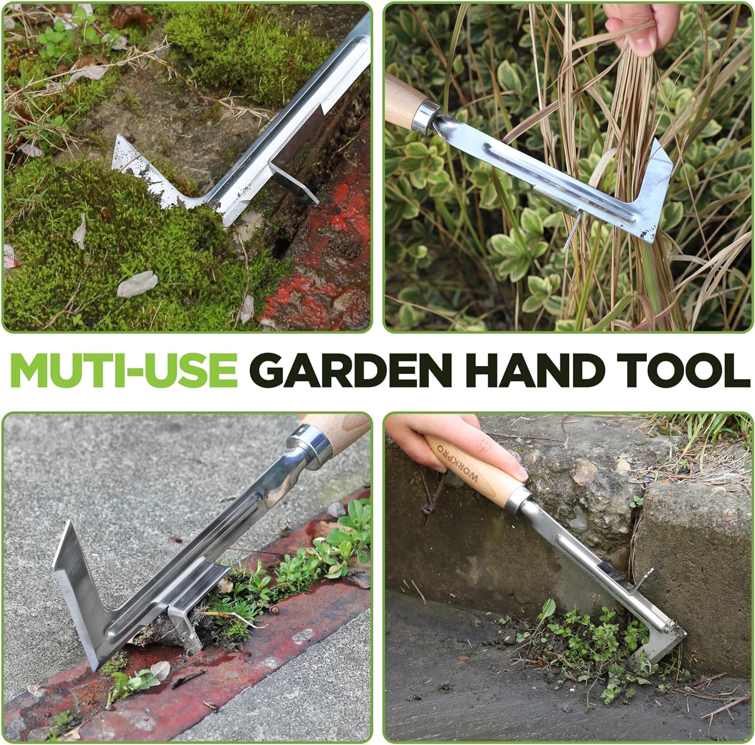 Crack Weeder, 12" Stainless Steel Crevice Weeding Tool with Beech Wood Handle, L-Shaped Side-Walk Weed Puller Spatula, for Garden Lawn Yard Patio Terrace Paving Moss, Small Gardening Tool - VINE GLOBAL