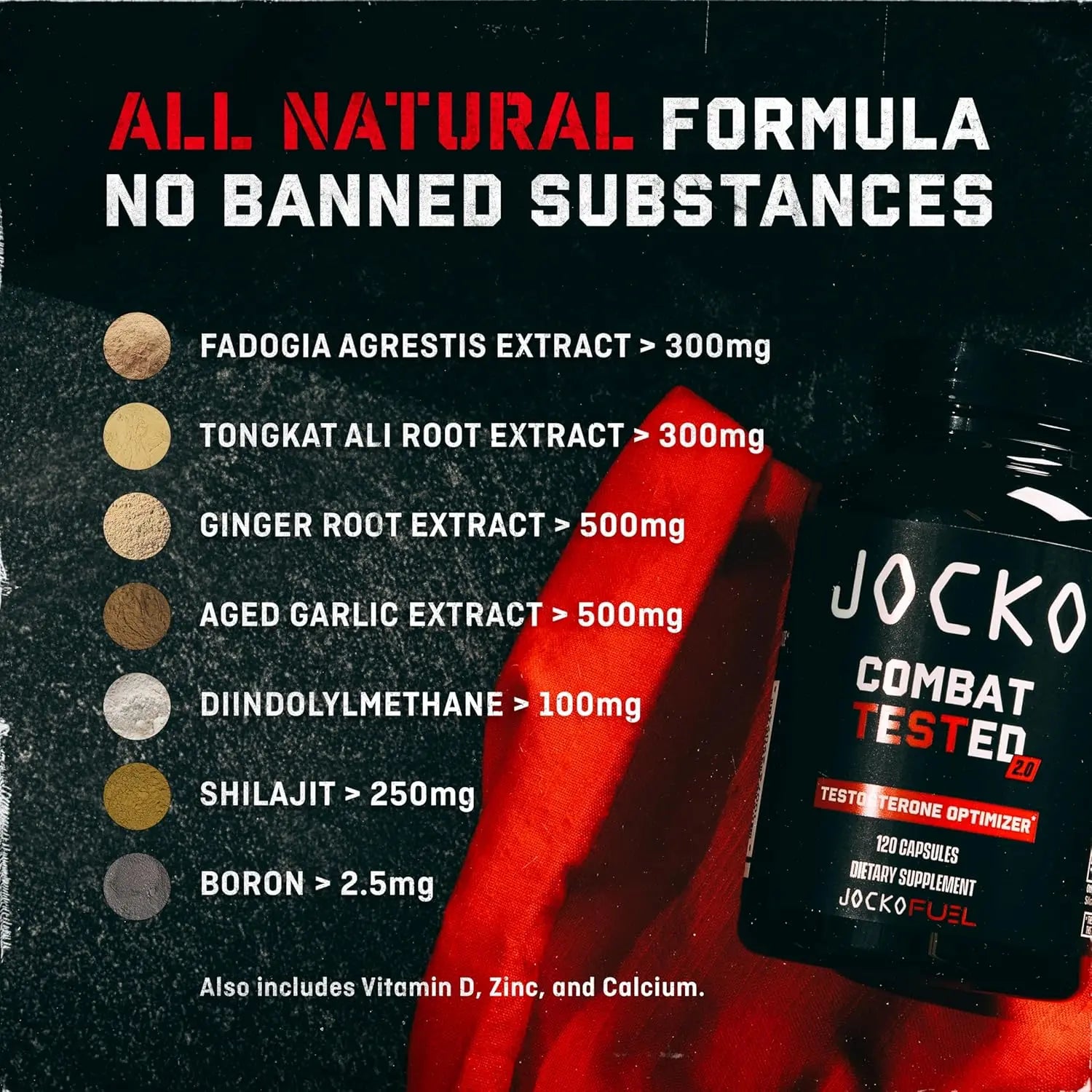 Jocko Fuel Test Booster for Men - Natural Endurance, Stamina, & Strength Booster - Muscle Builder for Men & Nitric Oxide Support with Ginger Root, Shilijat, & Tongkat Ali, 120ct (30 Servings) VINE GLOBAL