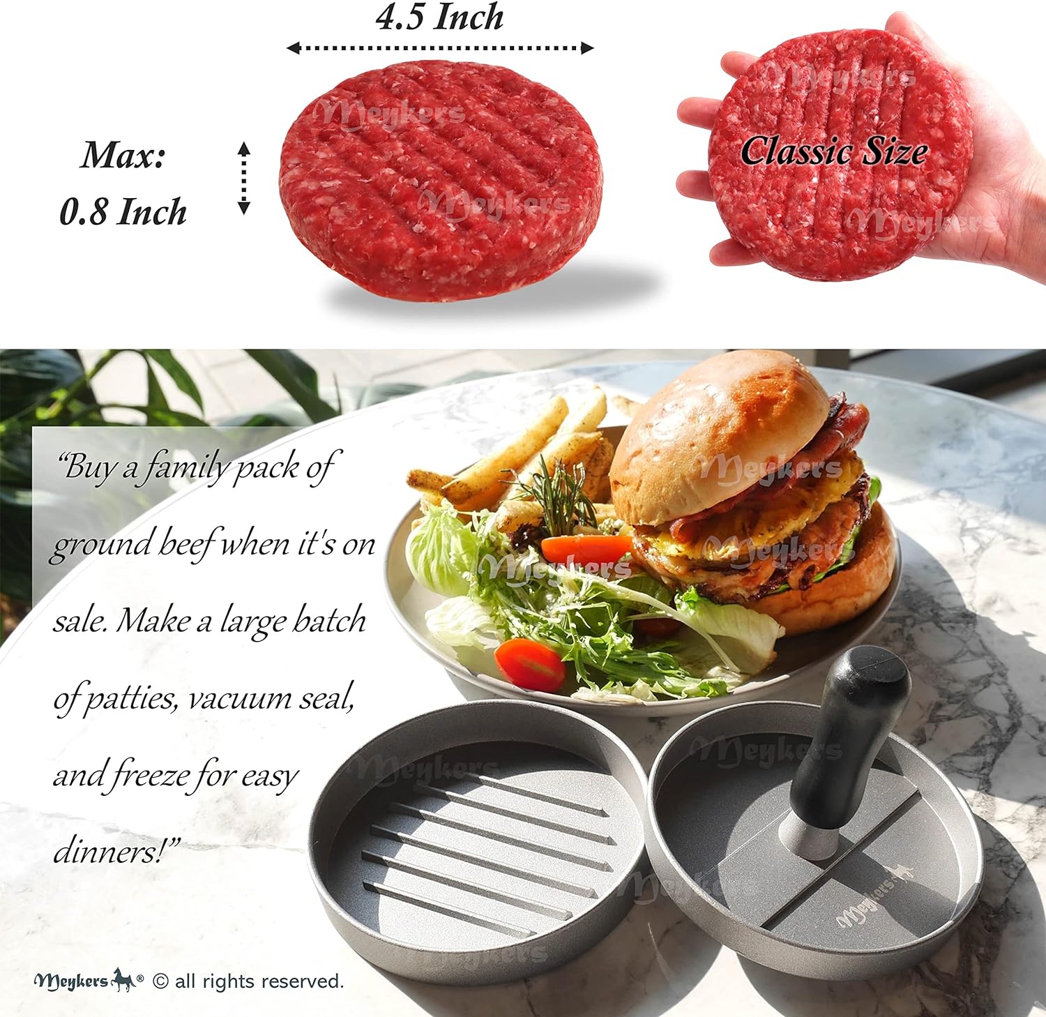 Burger Press 100 Patty Papers Set | Non-Stick Hamburger Mold with Free Wax Patty Paper Sheets - VINE GLOBAL