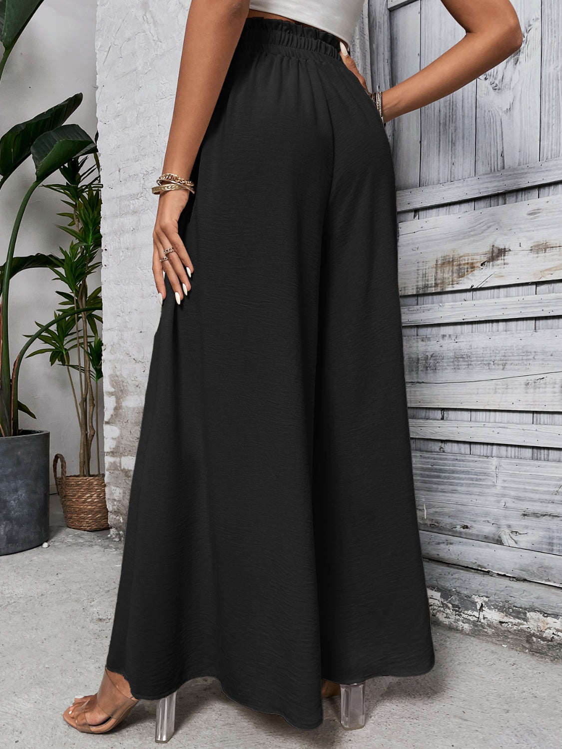 Honey Tied High Waist Wide Leg Pants - VINE GLOBAL