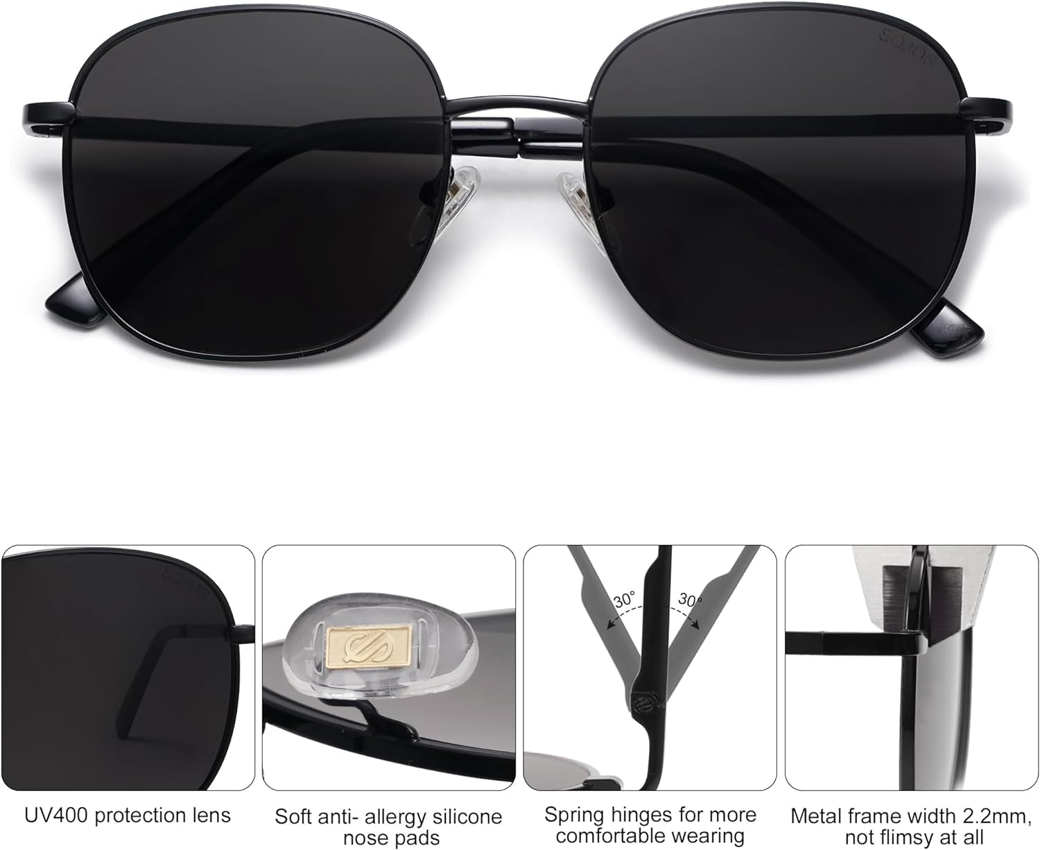 Classic Square Sunglasses for Women Men with Spring Hinge Sunnies SJ1137