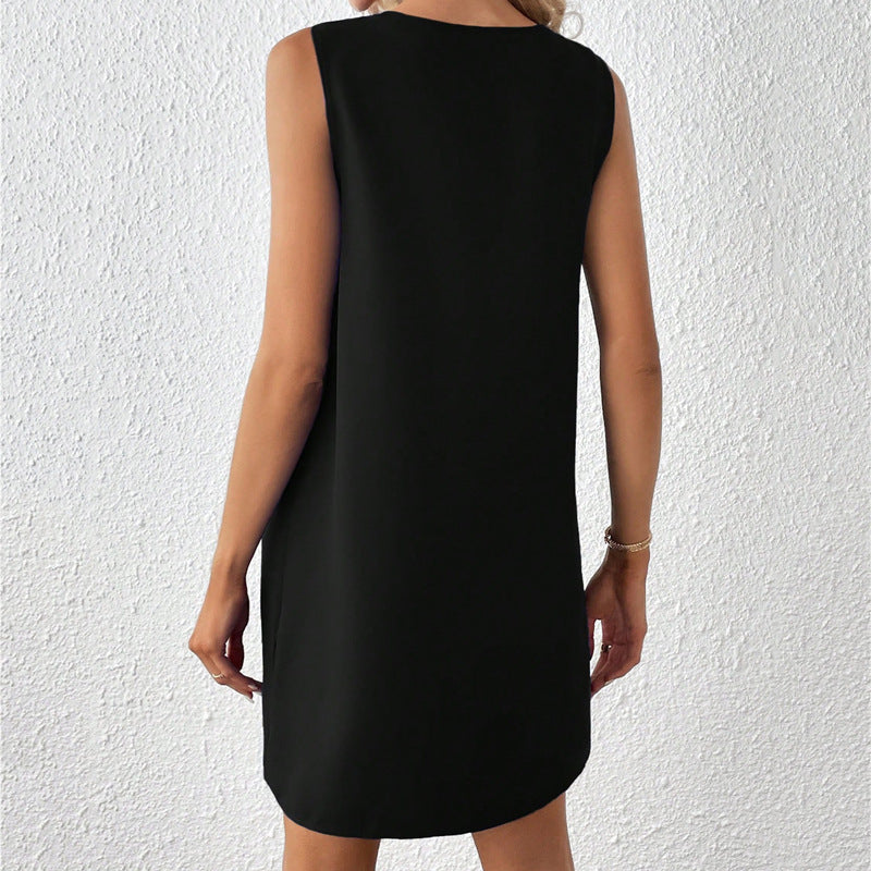 V-neck Solid Color Fashion Vest Dress - VINE GLOBAL