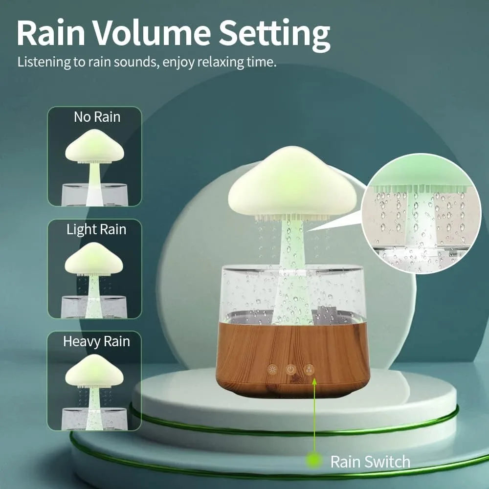 Rain Cloud Humidifier Mushroom Diffuser Raindrop Sound Night Light Cute Lamp Soothing Meditation Relaxing Creative Gift - VINE GLOBAL