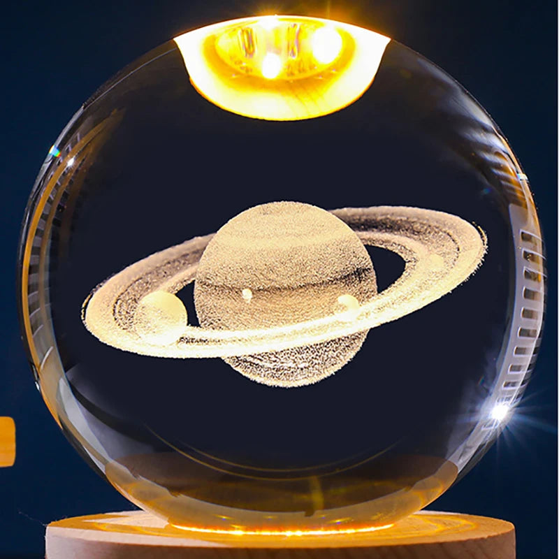 USB Charging 3D Crystal Ball with Base Planetary Galaxy Night Light Creative Birthday Gifts Souvenirs Home Decorations Ornament - VINE GLOBAL