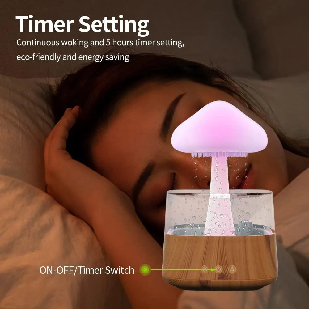 Rain Cloud Humidifier Mushroom Diffuser Raindrop Sound Night Light Cute Lamp Soothing Meditation Relaxing Creative Gift - VINE GLOBAL