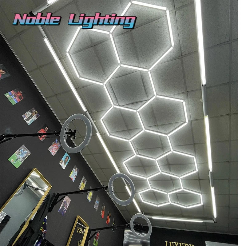 Muiti Garage Light Hexagon Led Lights Lamp Highly Efficient Honeycomb LED Light Customized for Barber Ceiling Lighting Workshop - VINE GLOBAL