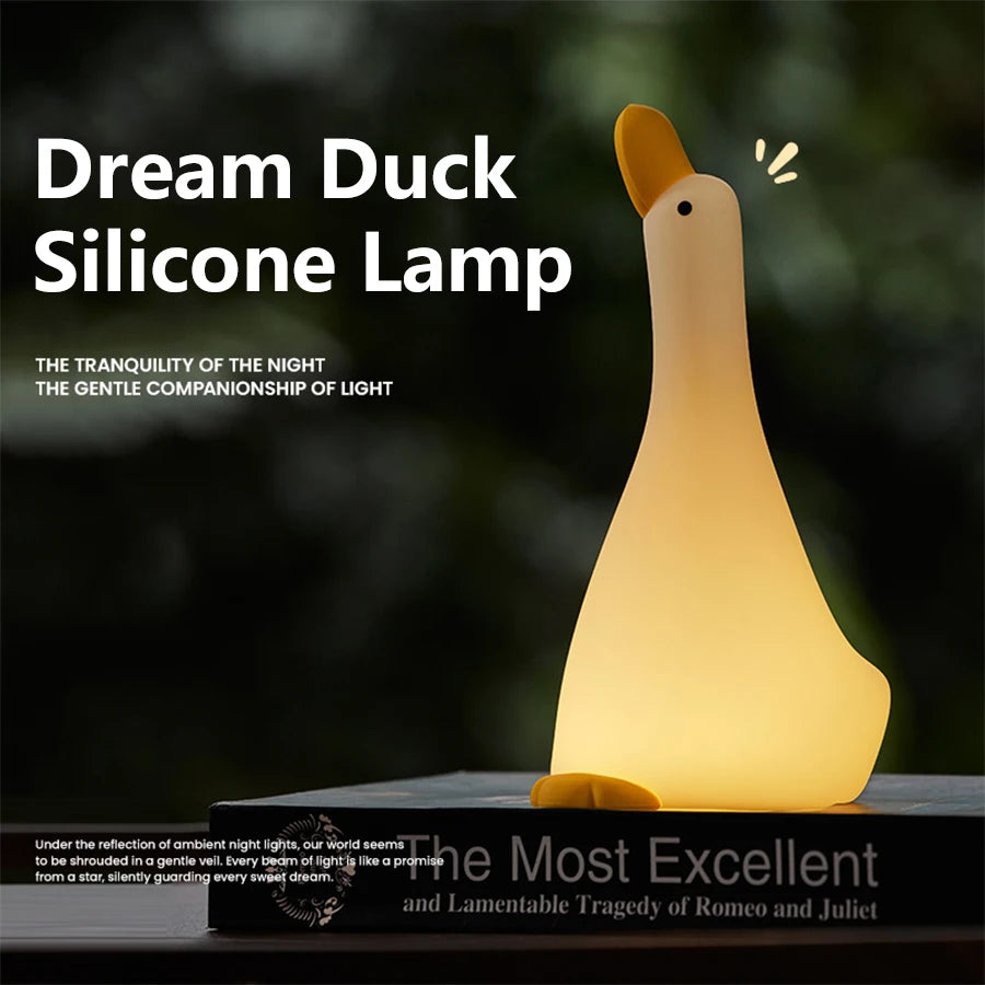 Rechargeable Duck Night Light - Cute Silicone Patting Lamp with Timer, Perfect for Bedside Decor & Gifts - VINE GLOBAL