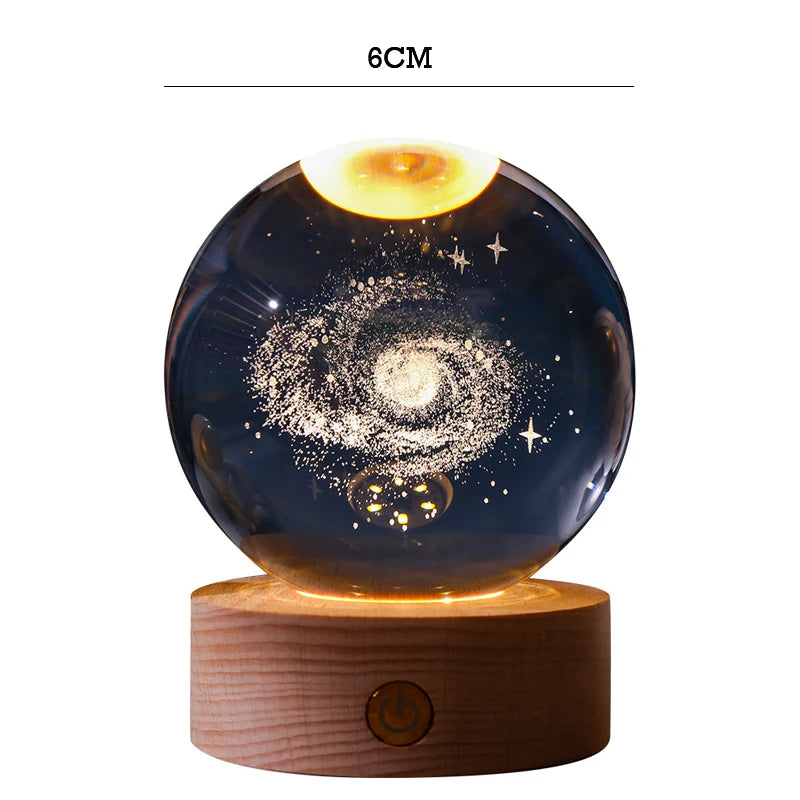 USB Charging 3D Crystal Ball with Base Planetary Galaxy Night Light Creative Birthday Gifts Souvenirs Home Decorations Ornament - VINE GLOBAL