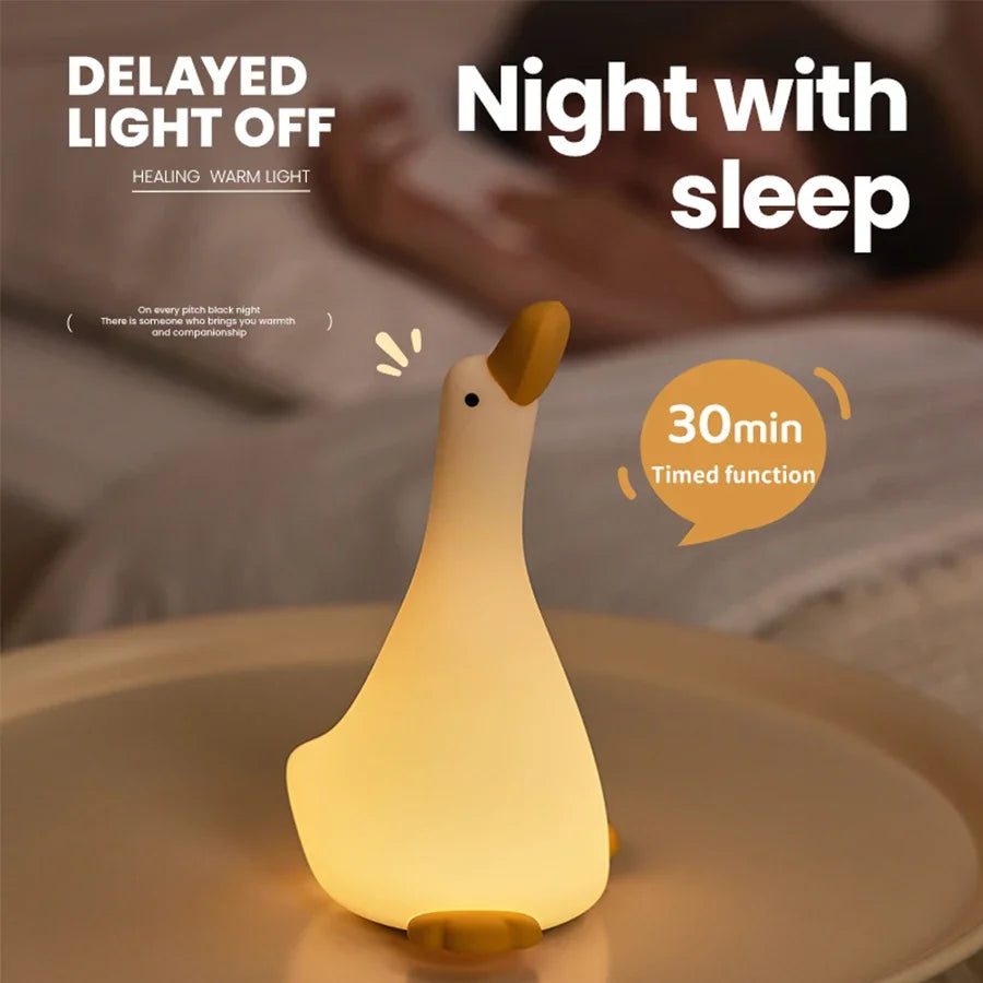 Rechargeable Duck Night Light - Cute Silicone Patting Lamp with Timer, Perfect for Bedside Decor & Gifts - VINE GLOBAL