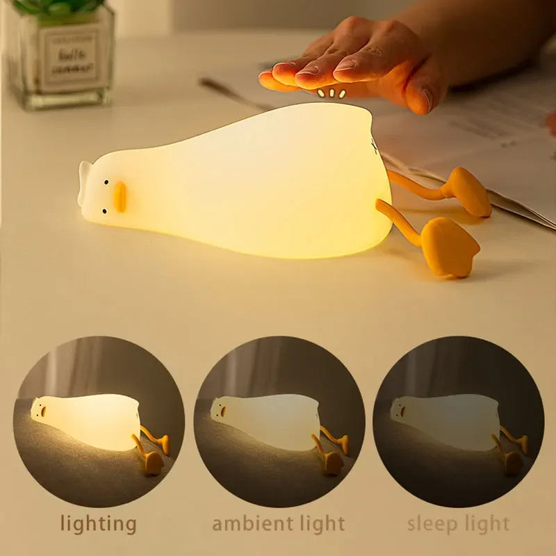 Rechargeable Duck Night Light - Cute Silicone Patting Lamp with Timer, Perfect for Bedside Decor & Gifts - VINE GLOBAL