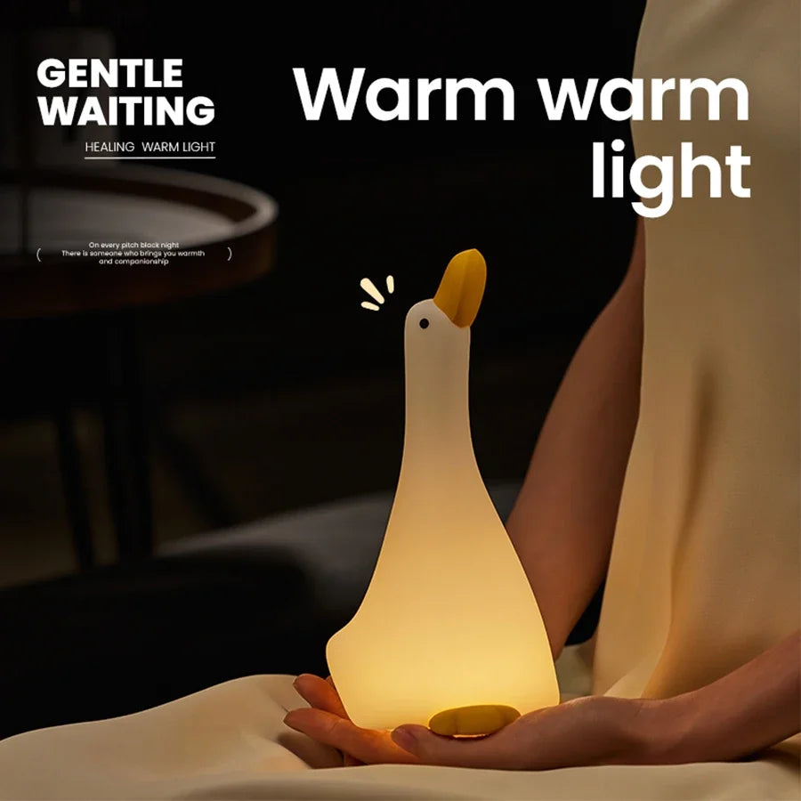 Rechargeable Duck Night Light - Cute Silicone Patting Lamp with Timer, Perfect for Bedside Decor & Gifts - VINE GLOBAL